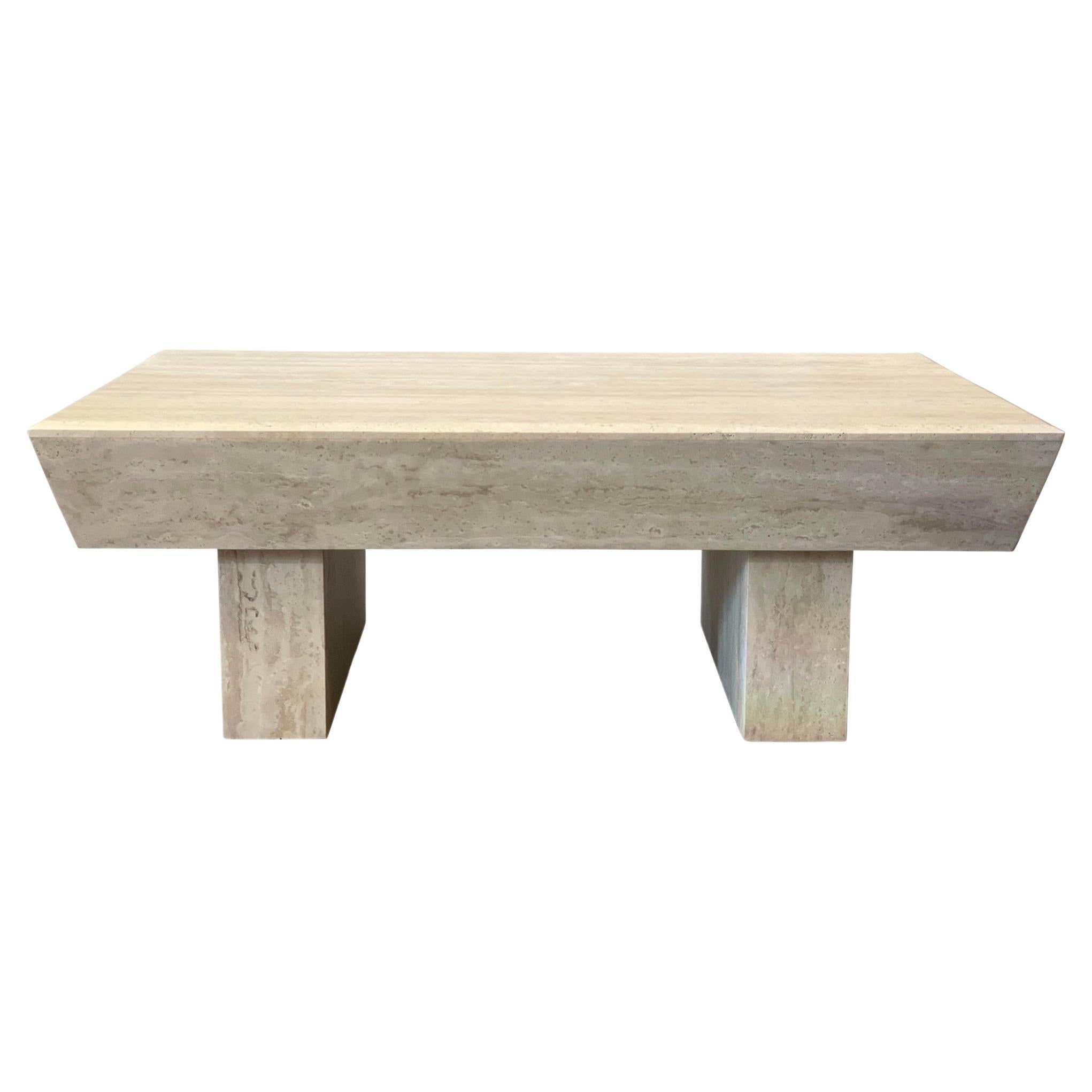 1980s Travertine Postmodern Vintage Coffee Table with Angled Edge For Sale