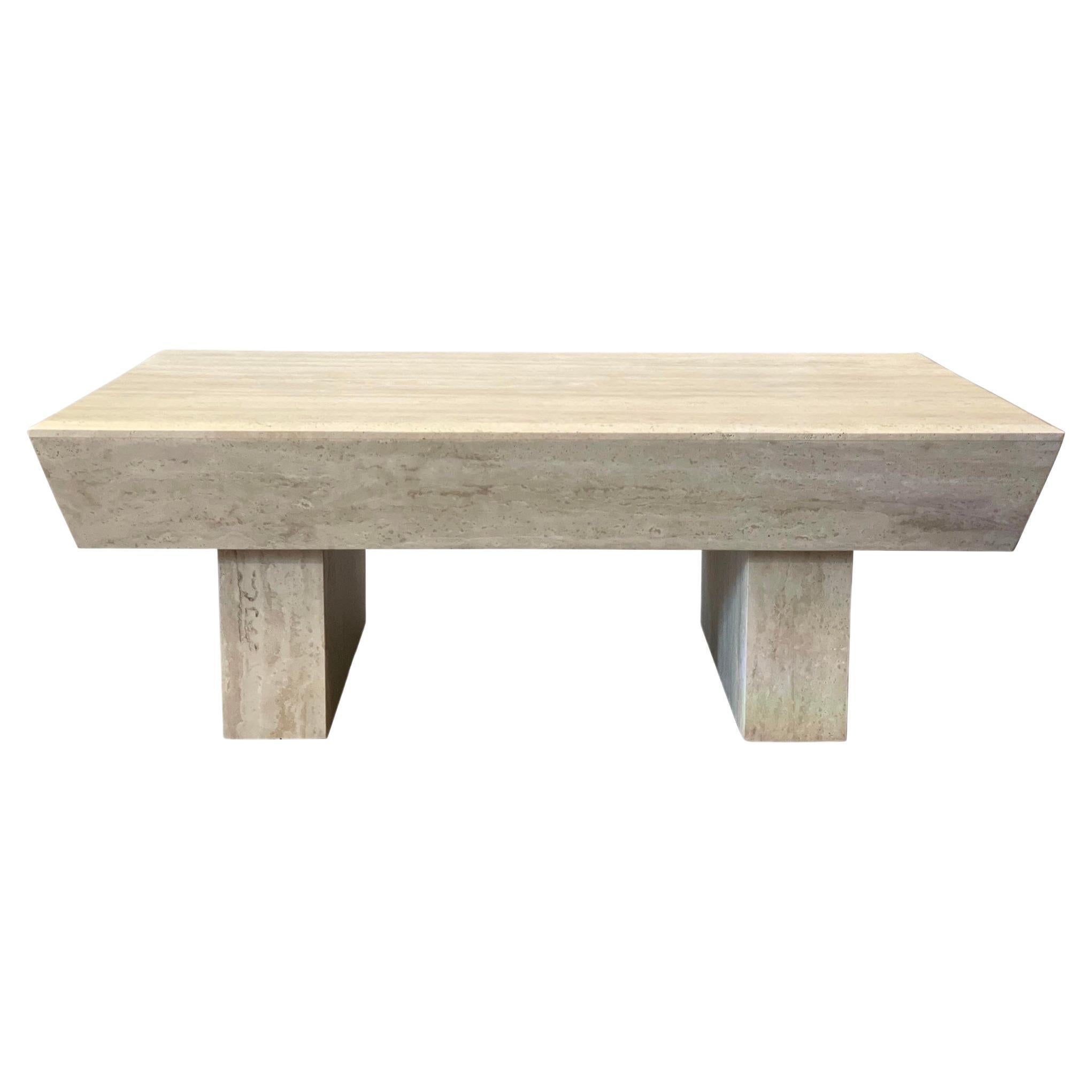 1980s Travertine Postmodern Vintage Coffee Table with Angled Edge