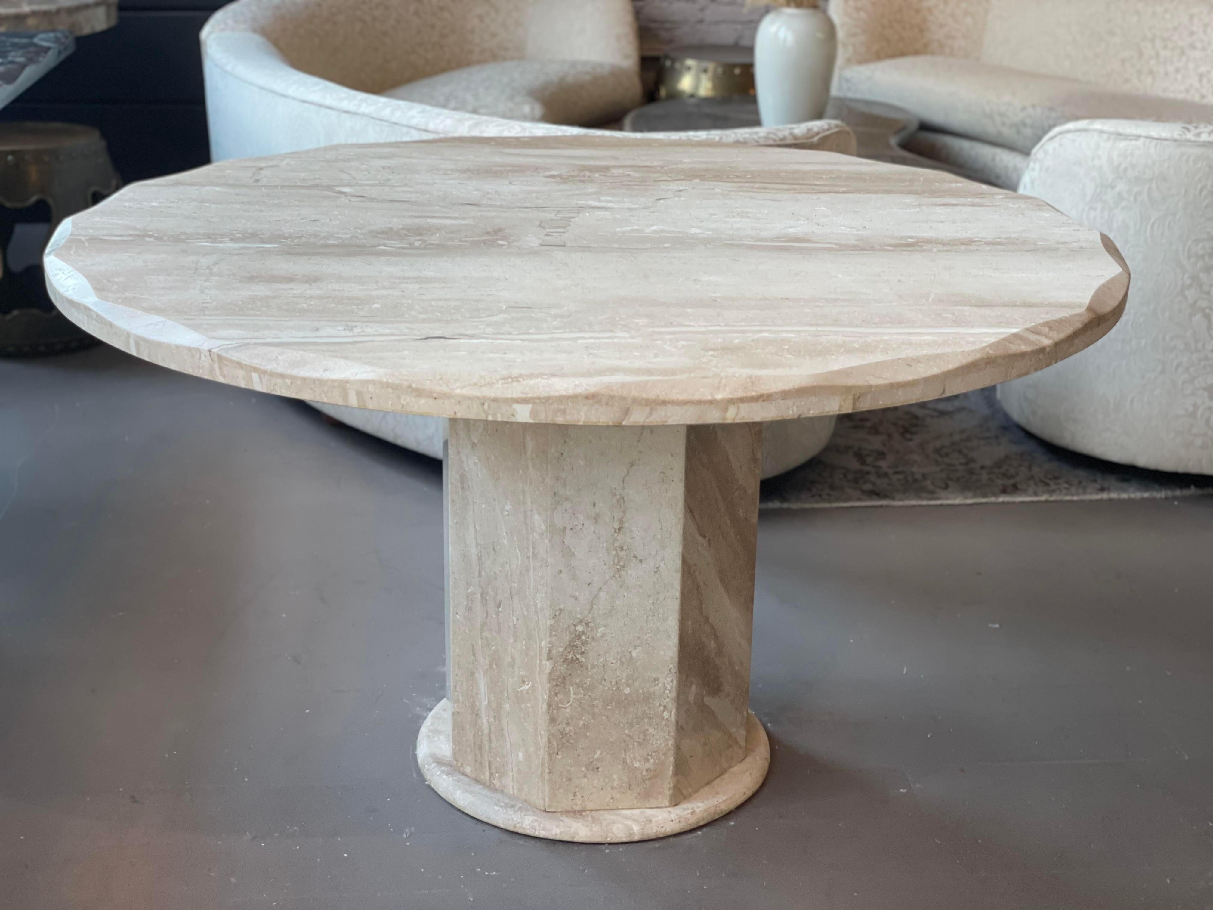 1980s Travertine Scalloped Edge Postmodern Dining Table For Sale 2