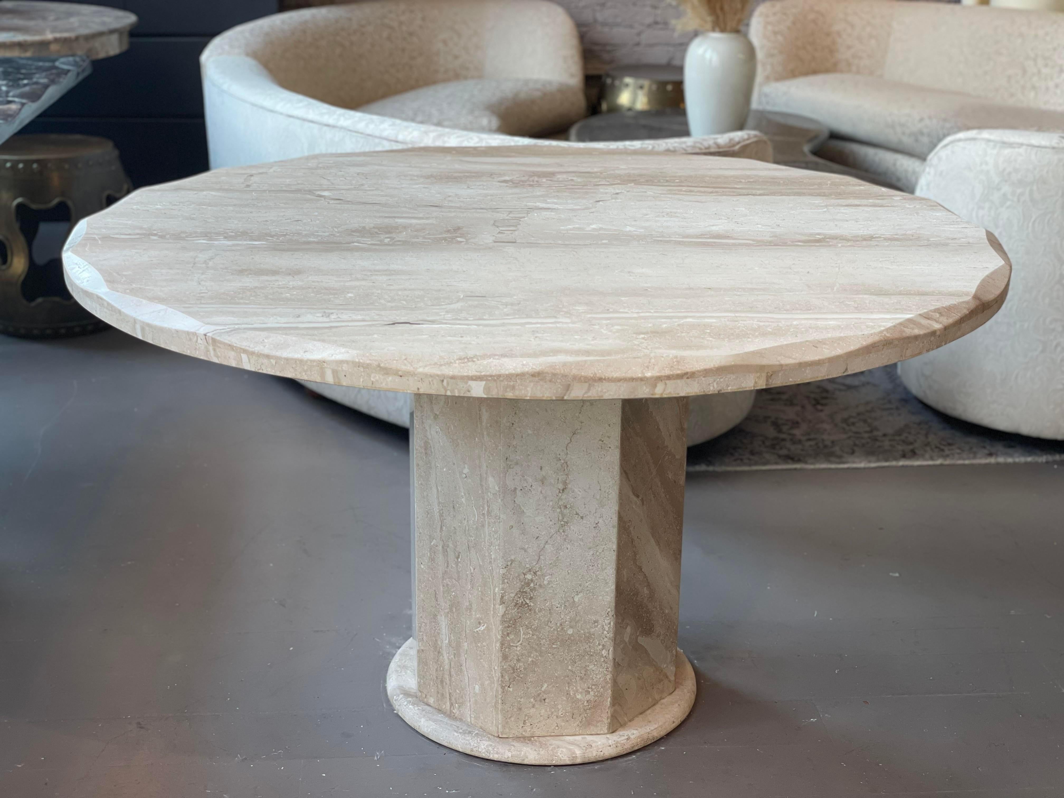 1980s Travertine Scalloped Edge Postmodern Dining Table For Sale 3