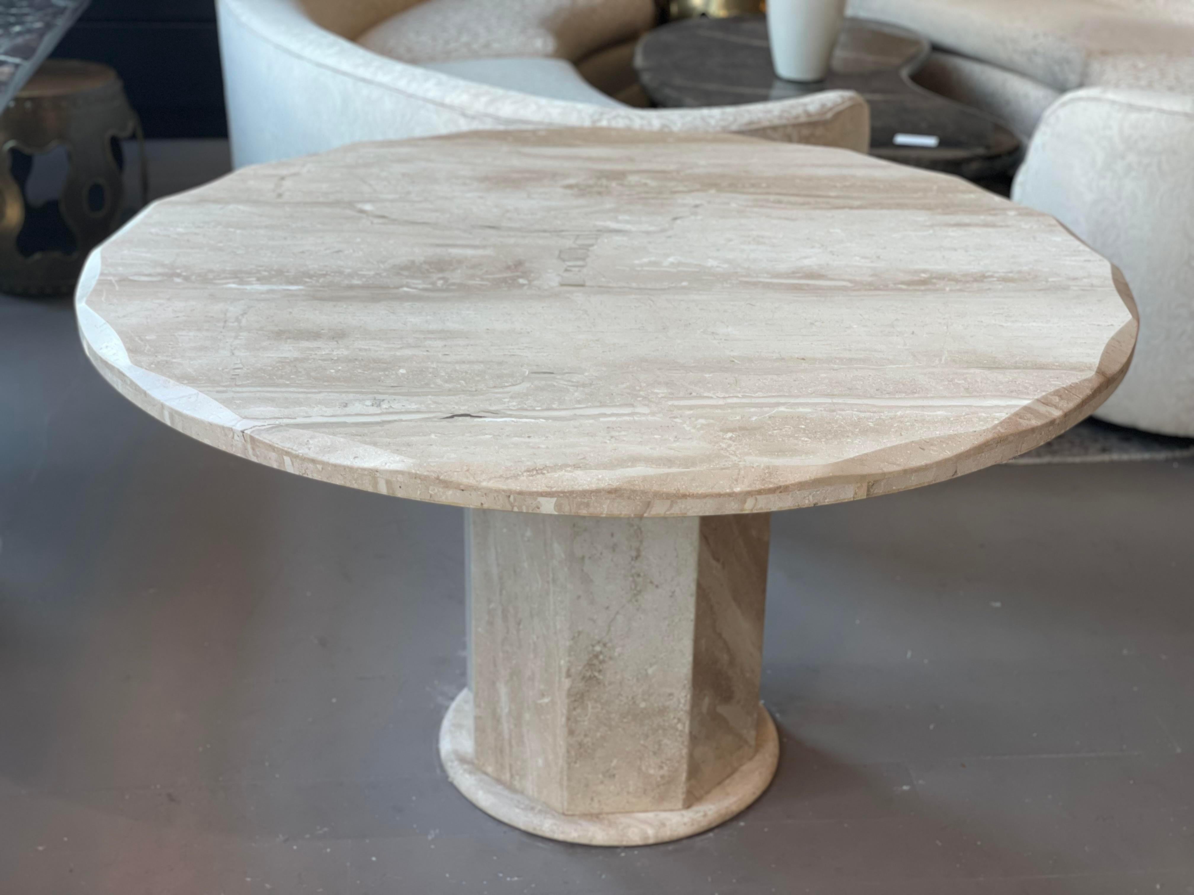 1980s Travertine Scalloped Edge Postmodern Dining Table For Sale 4