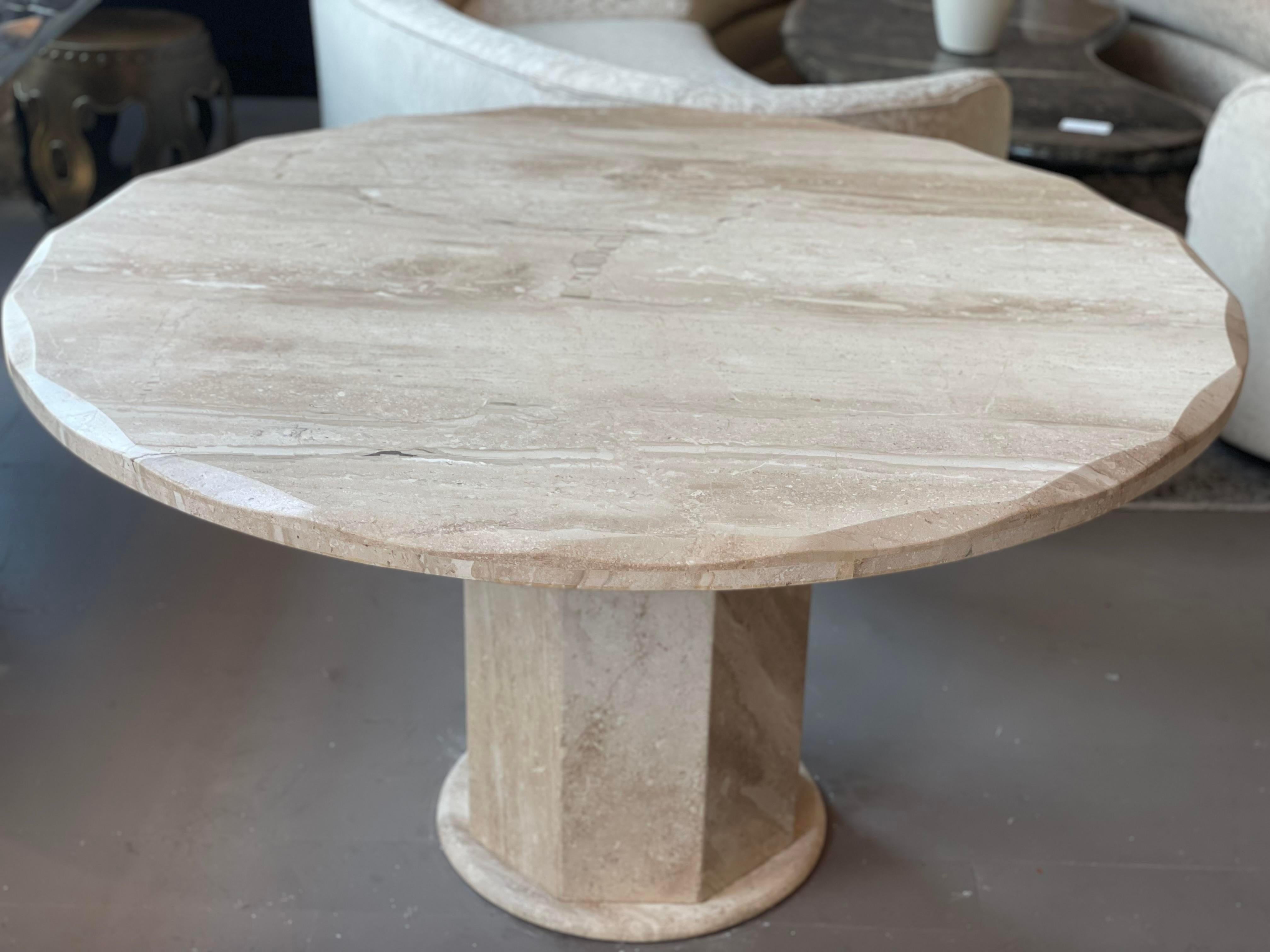 Late 20th Century 1980s Travertine Scalloped Edge Postmodern Dining Table For Sale