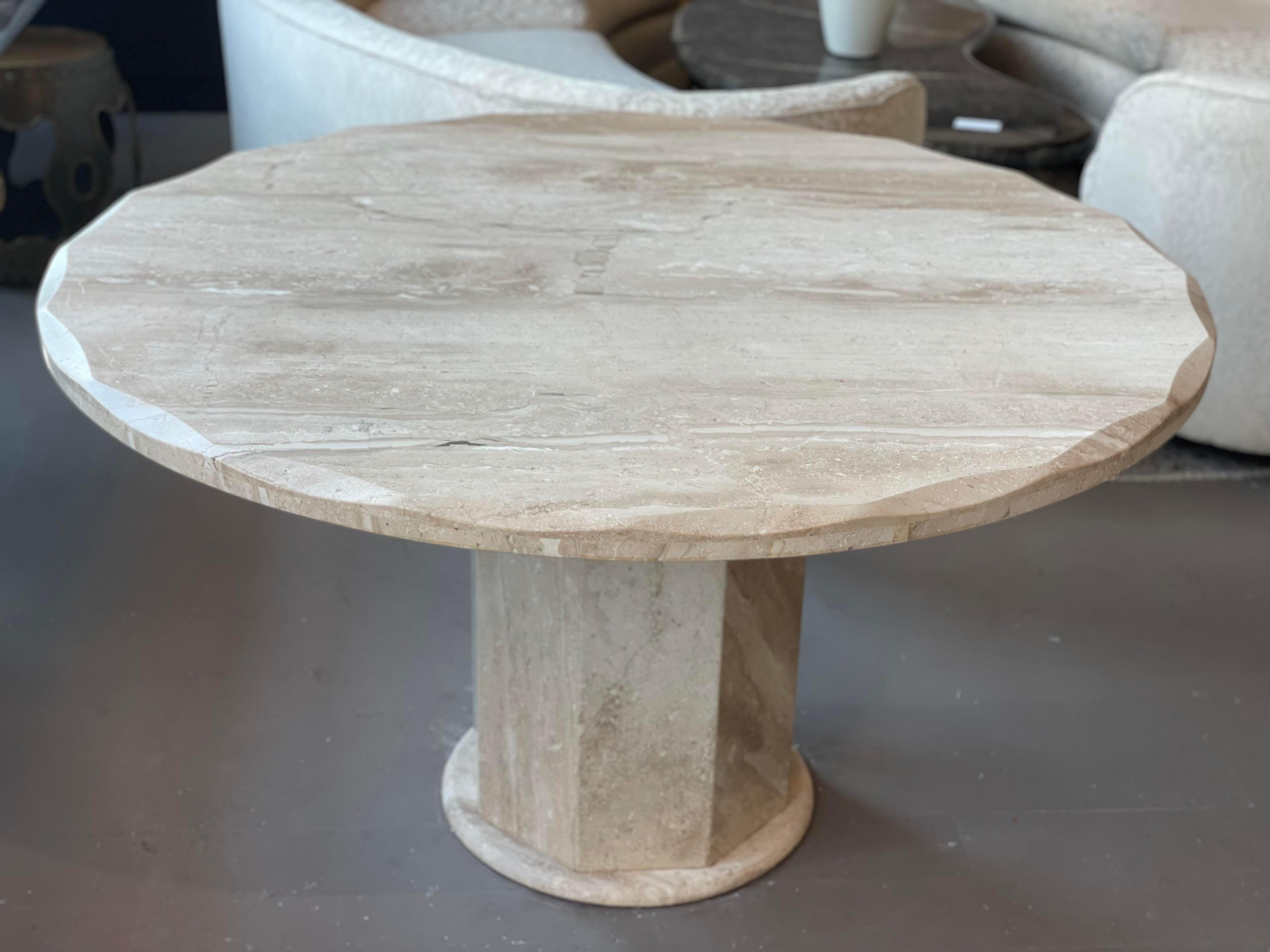 1980s Travertine Scalloped Edge Postmodern Dining Table For Sale 1