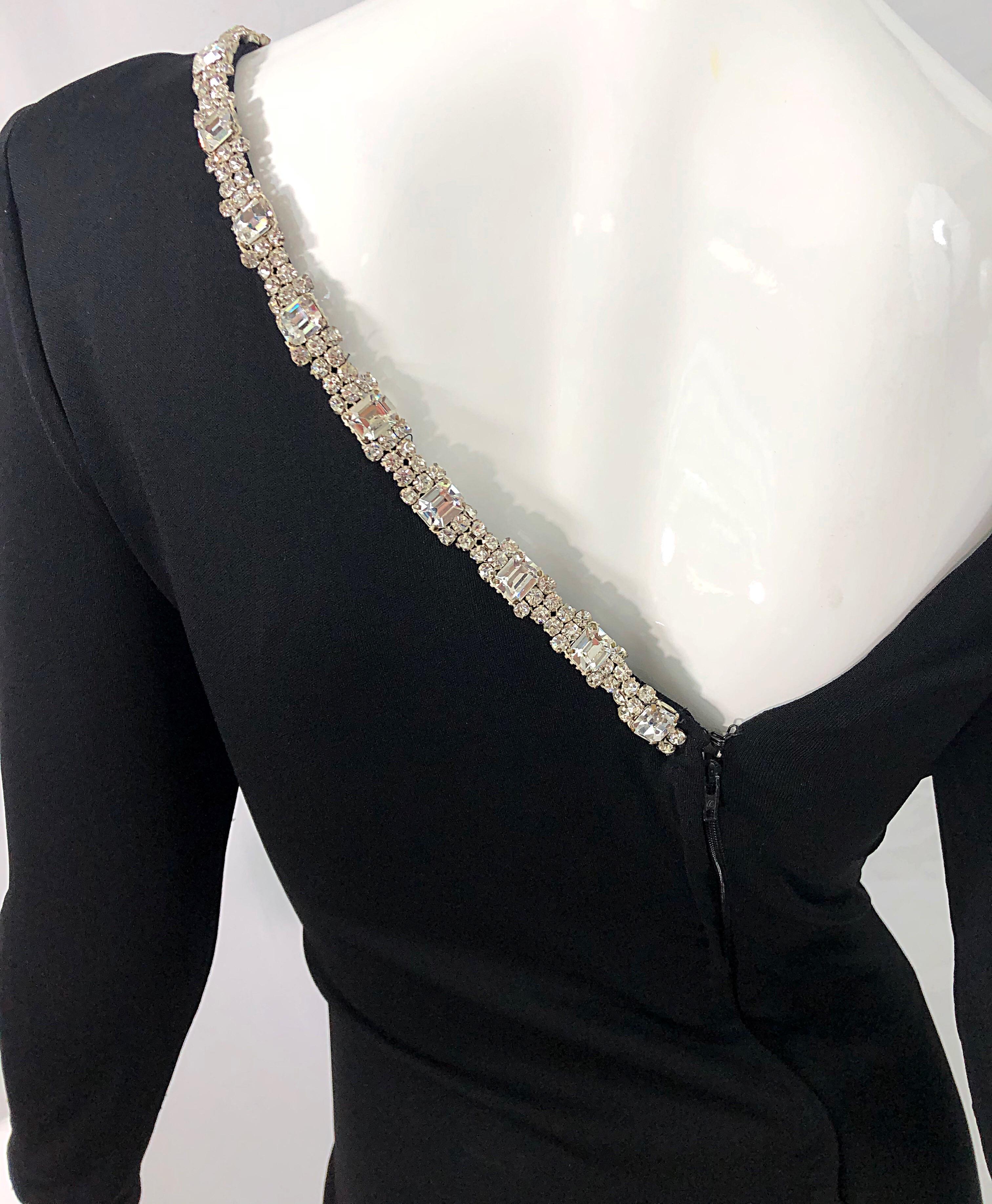 Women's 1980s Travilla Size 10 Black Matte Silk Jersey Rhinestone Vintage 80s Gown Dress For Sale