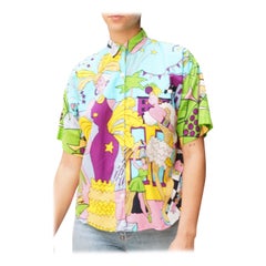 Camicia a maniche corte in cotone stampato Pop Art Cartoon "Celebration" degli anni '80 TRENDI