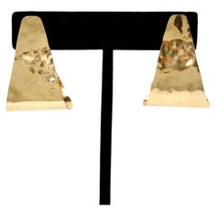 1980s Triangle 14k Gold Hammered Earrings