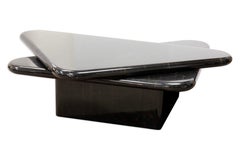 1980s Triangular Black Faux Marble Swivel Coffee Table