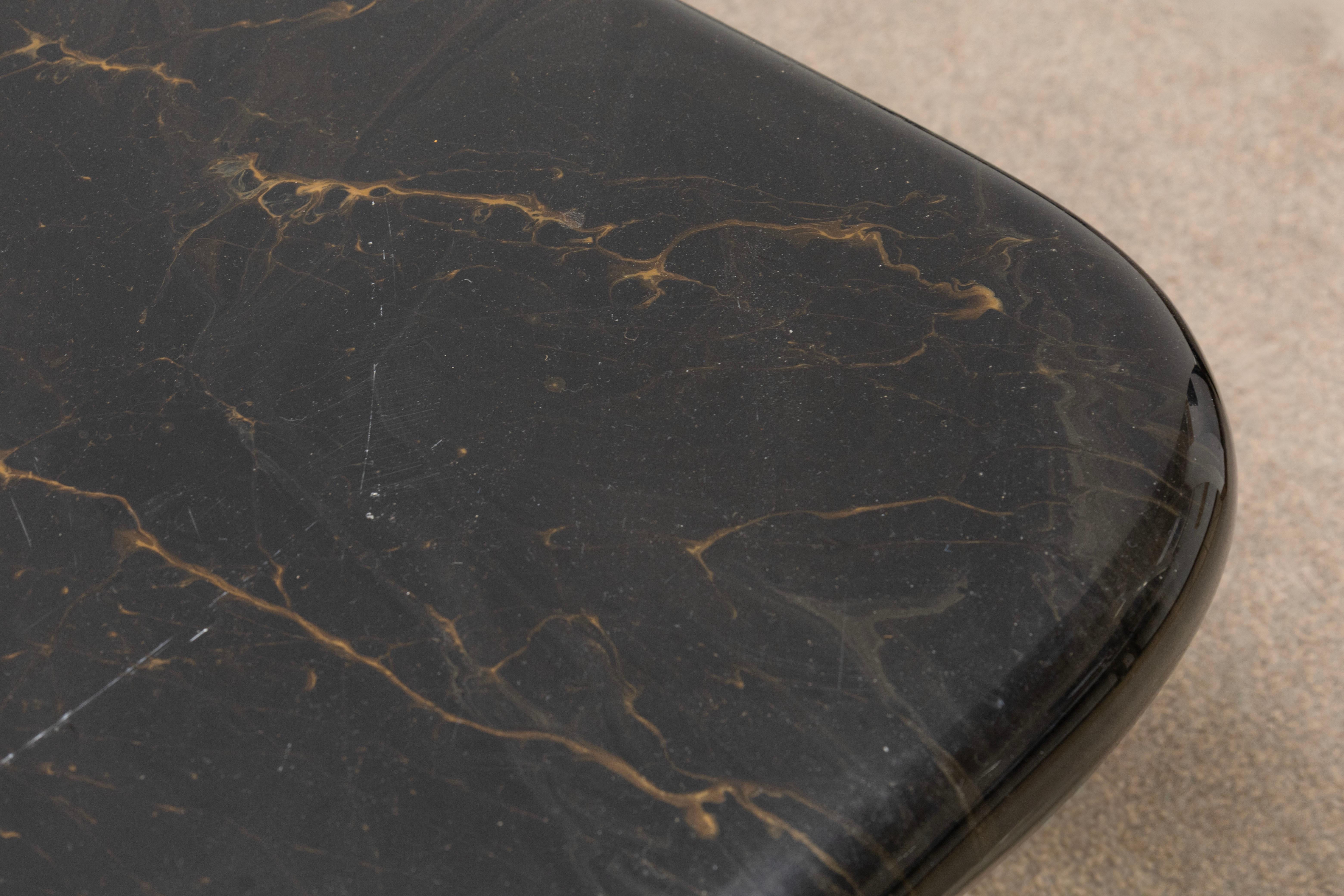 Late 20th Century 1980s Triangular Black Faux Marble Swivel Coffee Table For Sale