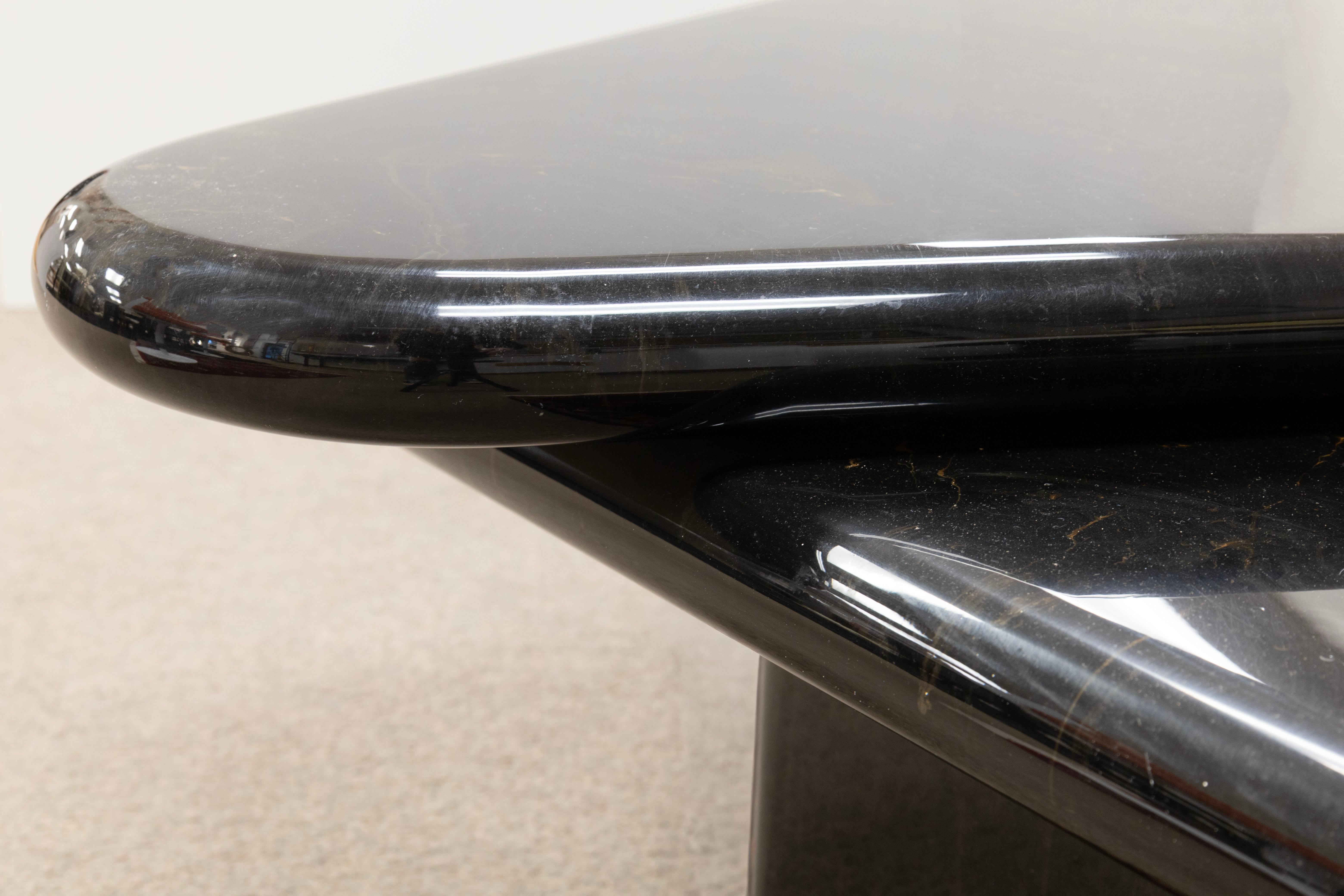 1980s Triangular Black Faux Marble Swivel Coffee Table For Sale 1