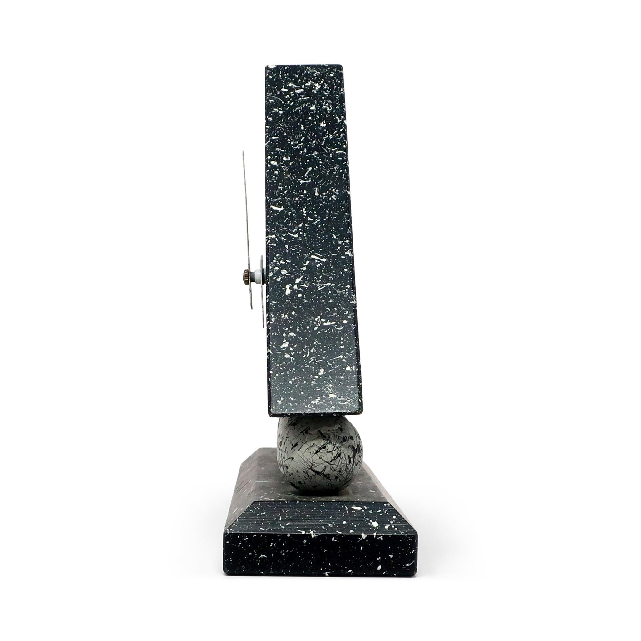 Post-Modern 1980s Triangular Black Splatter Paint Desk Clock For Sale