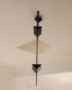 1980s Triangular Pendant Lamp by Mario Botta in Black Metal