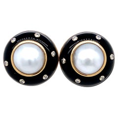 1980er Trianon Mabe Perle, Onyx & Diamant 14K Gelbgold Statement-Ohrringe