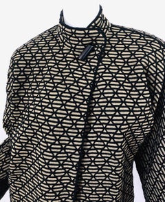 Tricosa Paris anni '80 Francia Taupe Black Diamond Striped 80s Cocoon Jacket Coat