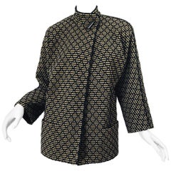 1980 Tricosa Paris France Taupe Black Diamond Striped 80s Cocoon Jacket Jacket Coat