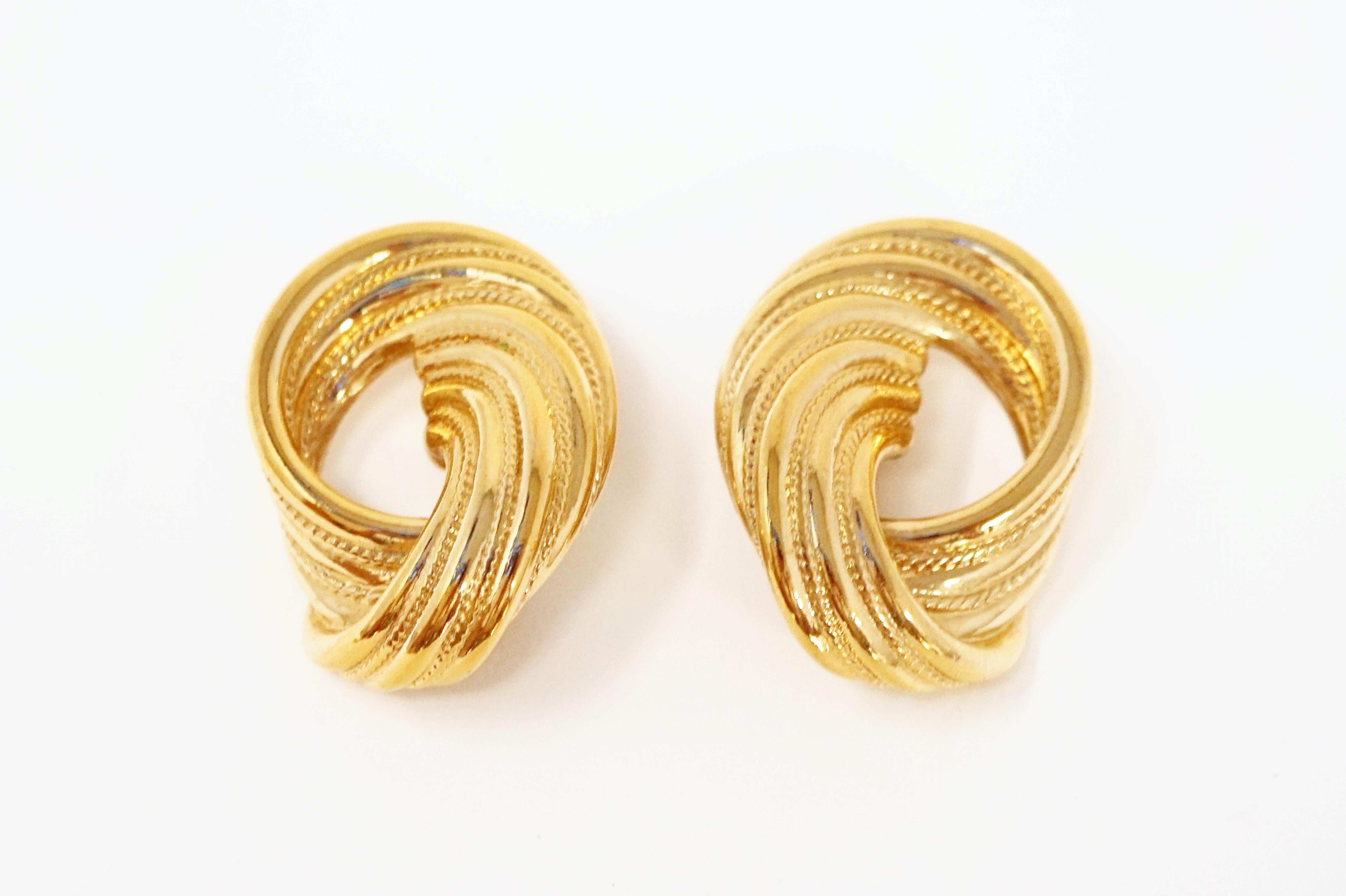 1980s Trifari Oversized Gilded Twist Statement Earrings, Signed In Excellent Condition In McKinney, TX