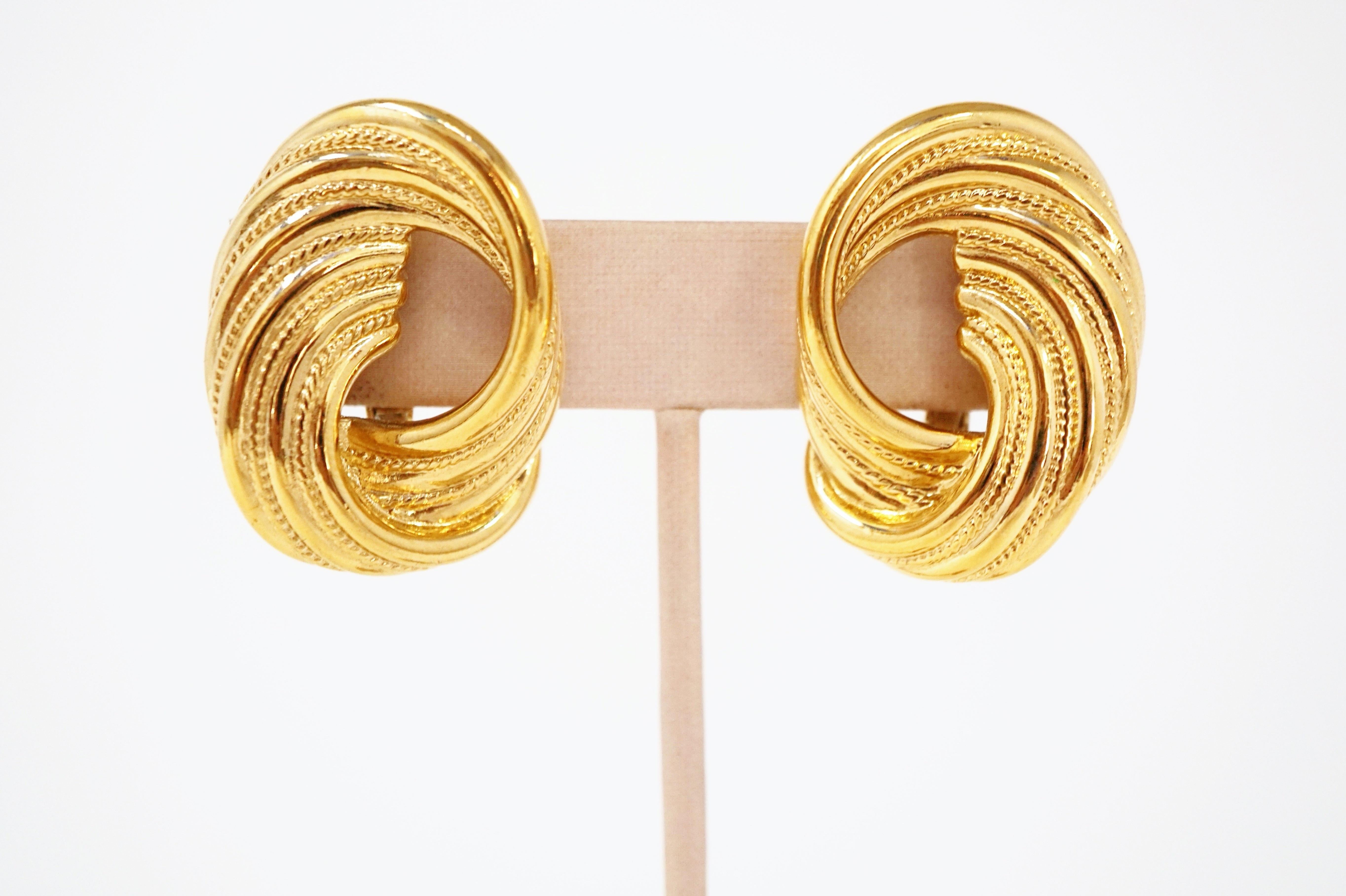 1980s Trifari Oversized Gilded Twist Statement Earrings, Signed 1