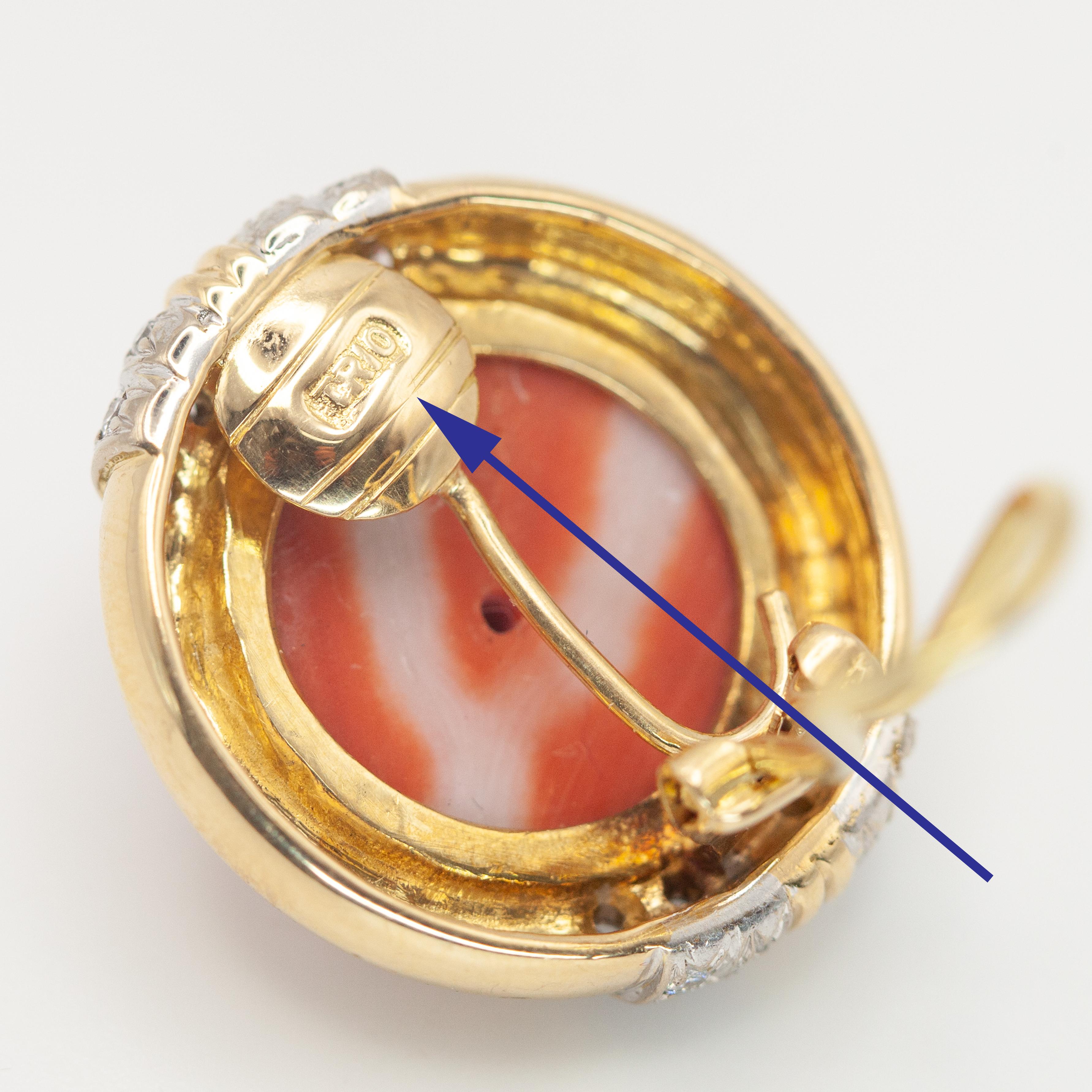 Pendientes de clip de coral con diamantes YG 18K Tr�ío de los años 80 4