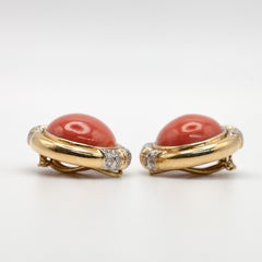 Pendientes de clip de coral con diamantes YG 18K Trío de los años 80