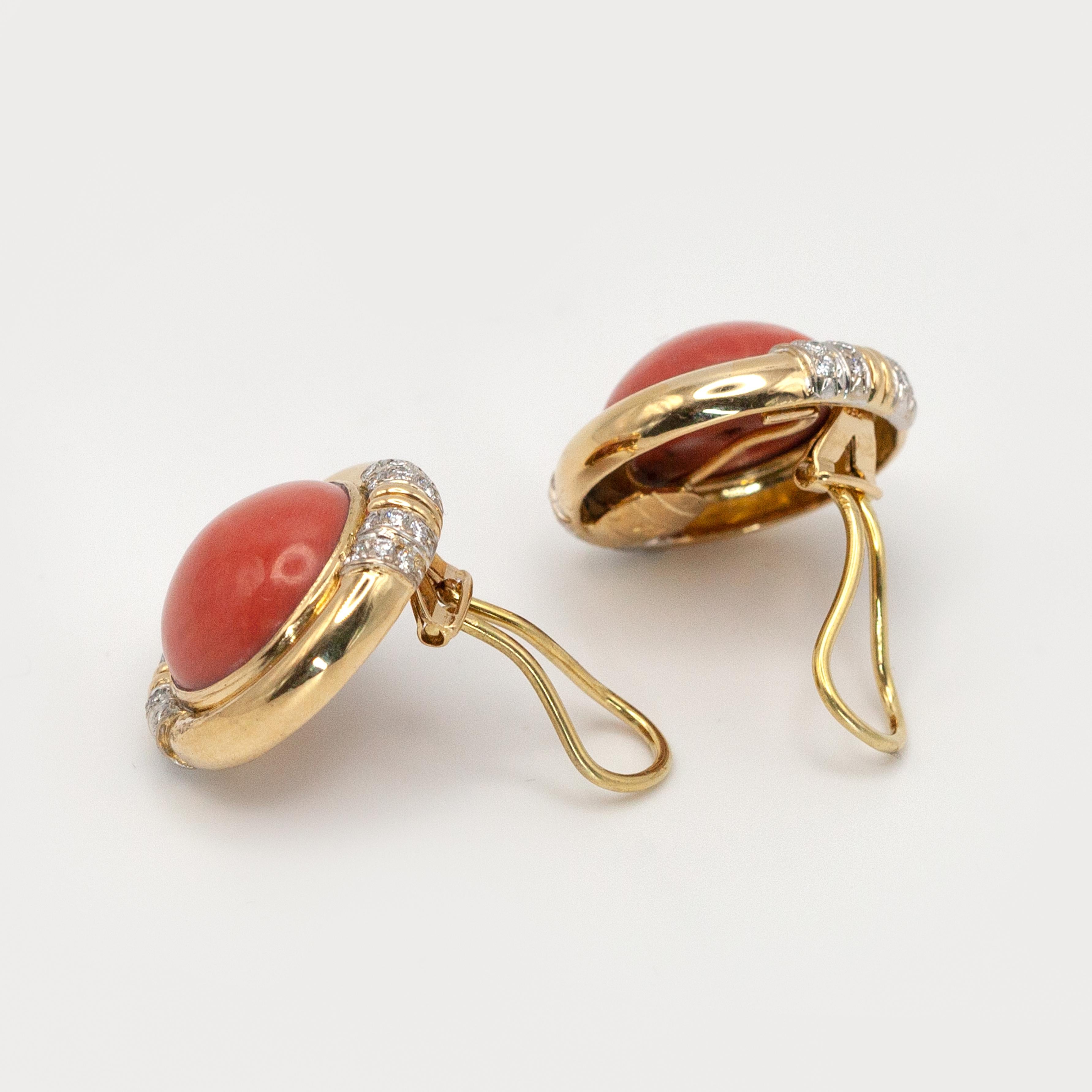 Pendientes de clip de coral con diamantes YG 18K Trío de los años 80 Moderno