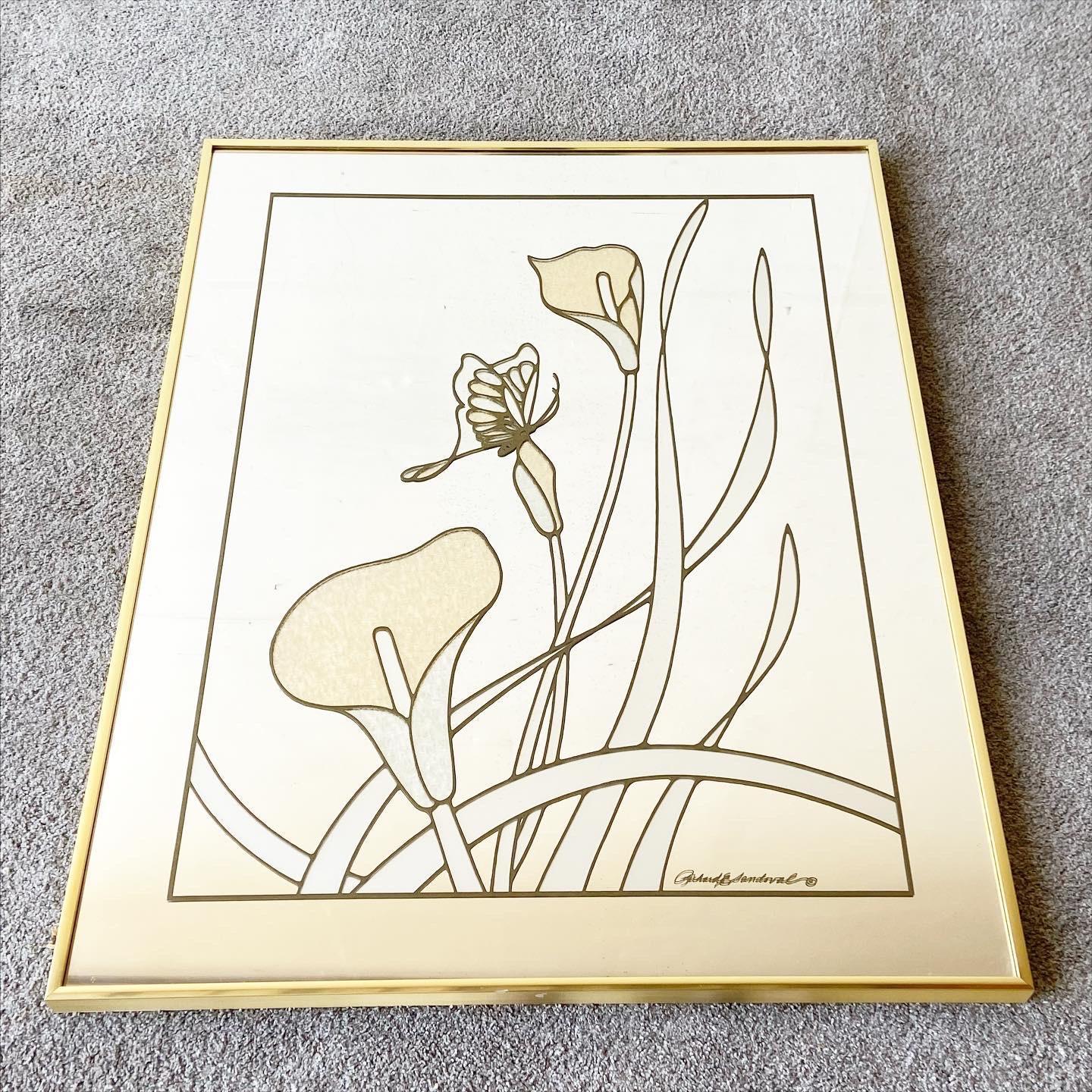 American 1980s Tulip Mirror Art by Richard Sandoval