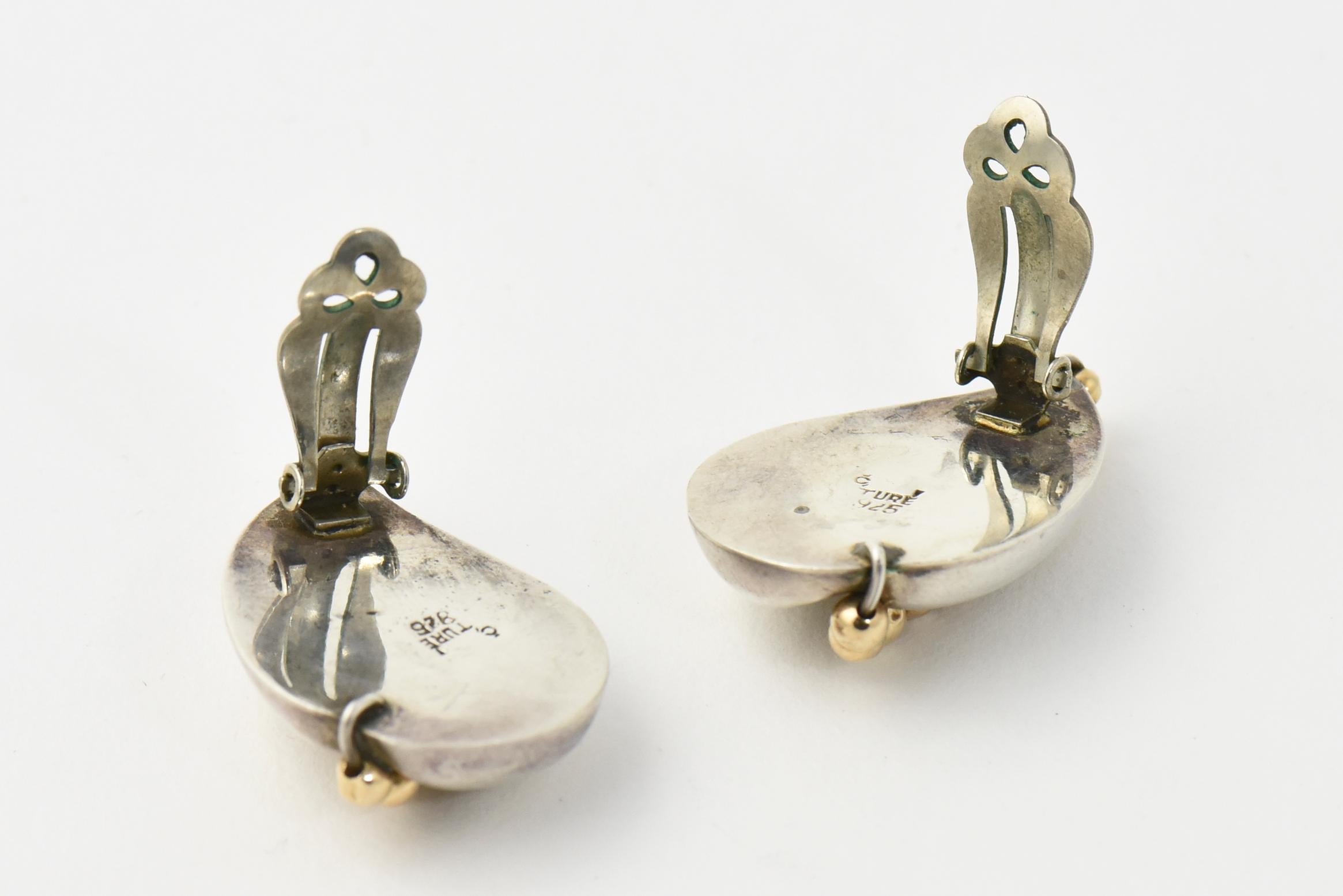1980s Ture Sterling Silver and Gold Plated Leaf Earrings For Sale 2