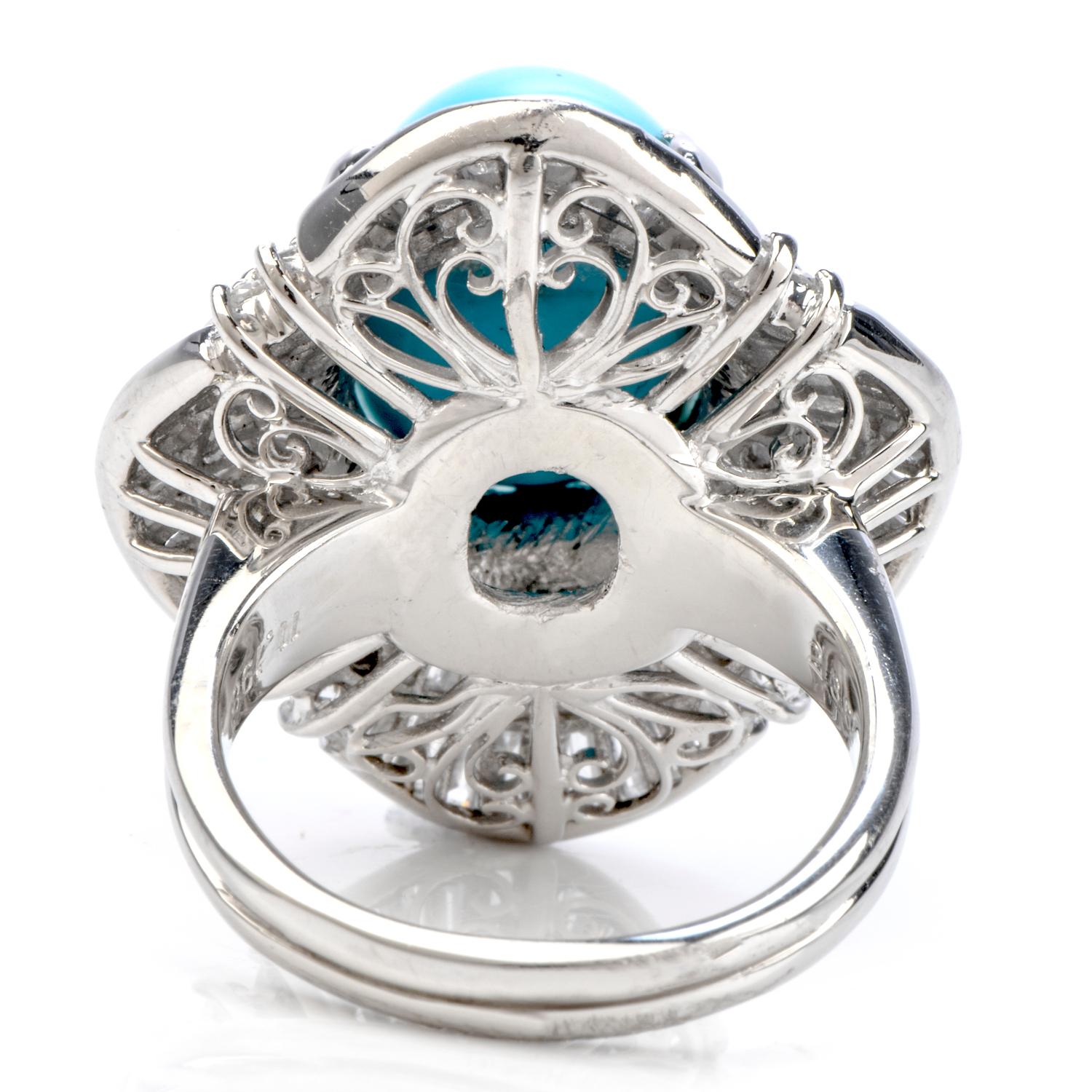 Women's 1980s Turquoise Diamond Platinum Ballerina Cocktail Ring For Sale