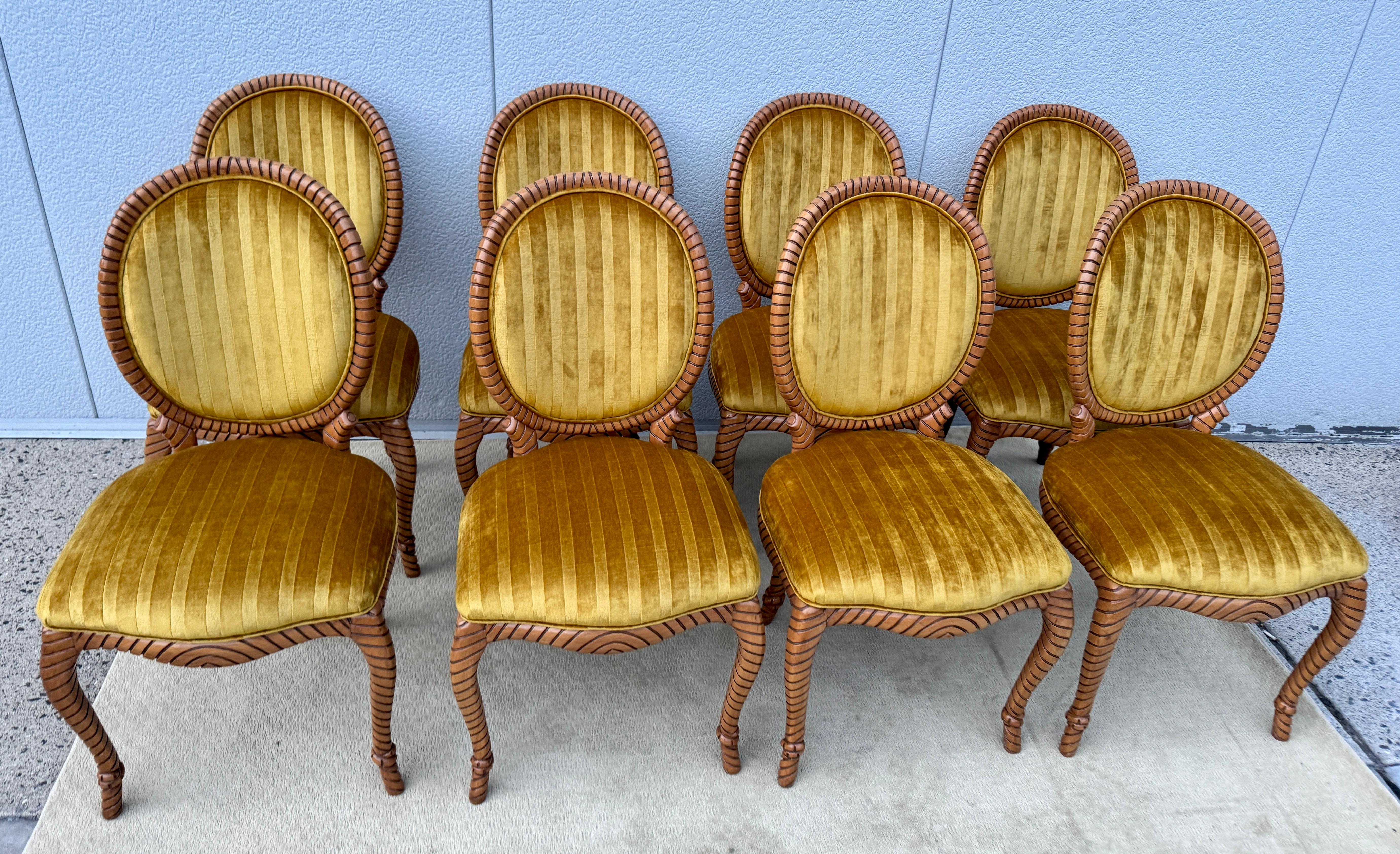 Sillas De Comedor De Madera De Cuerda Retorcida De Los Años 80 10 De España En Tela De Terciopelo Italiano en venta 4