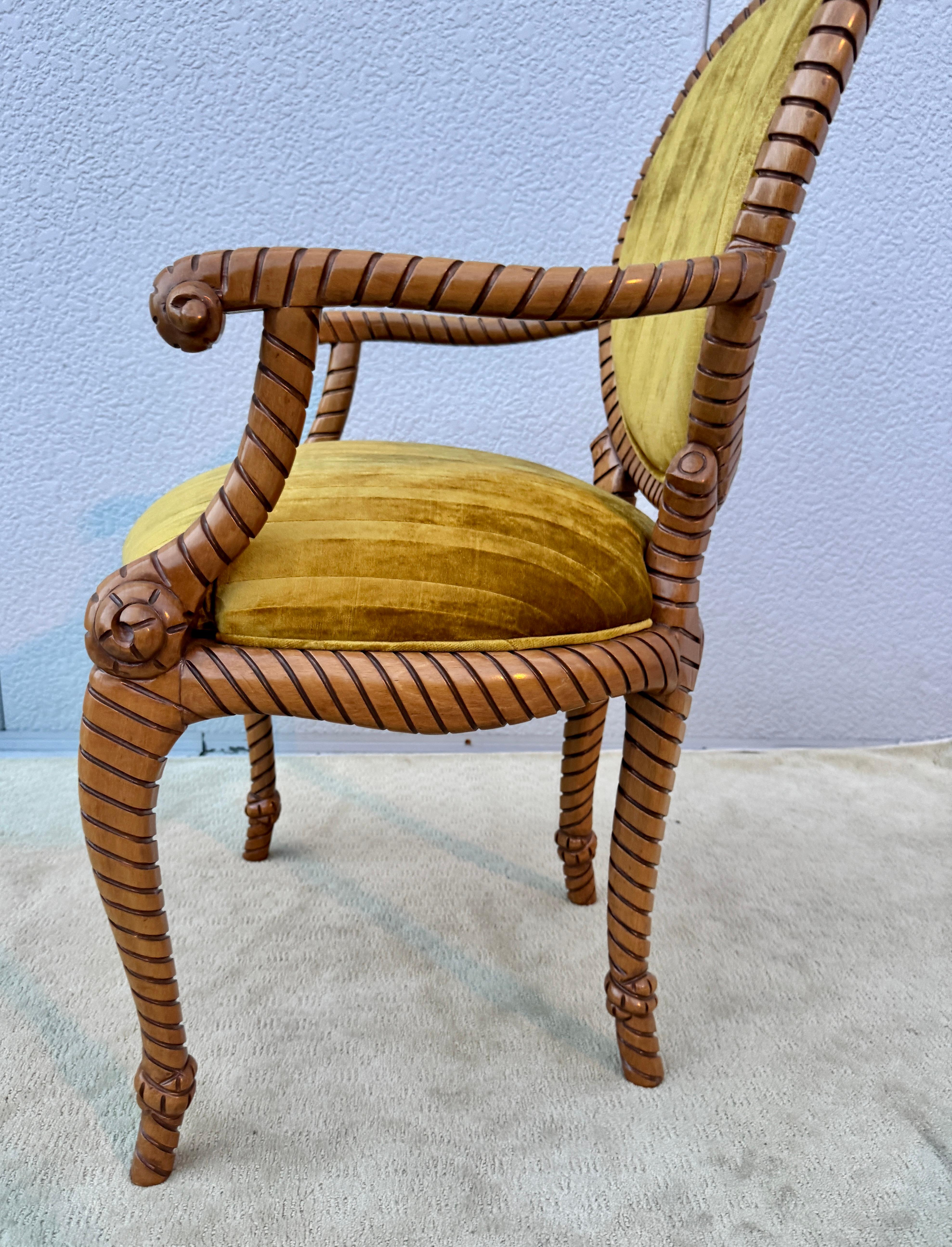 Sillas De Comedor De Madera De Cuerda Retorcida De Los Años 80 10 De España En Tela De Terciopelo Italiano en venta 5