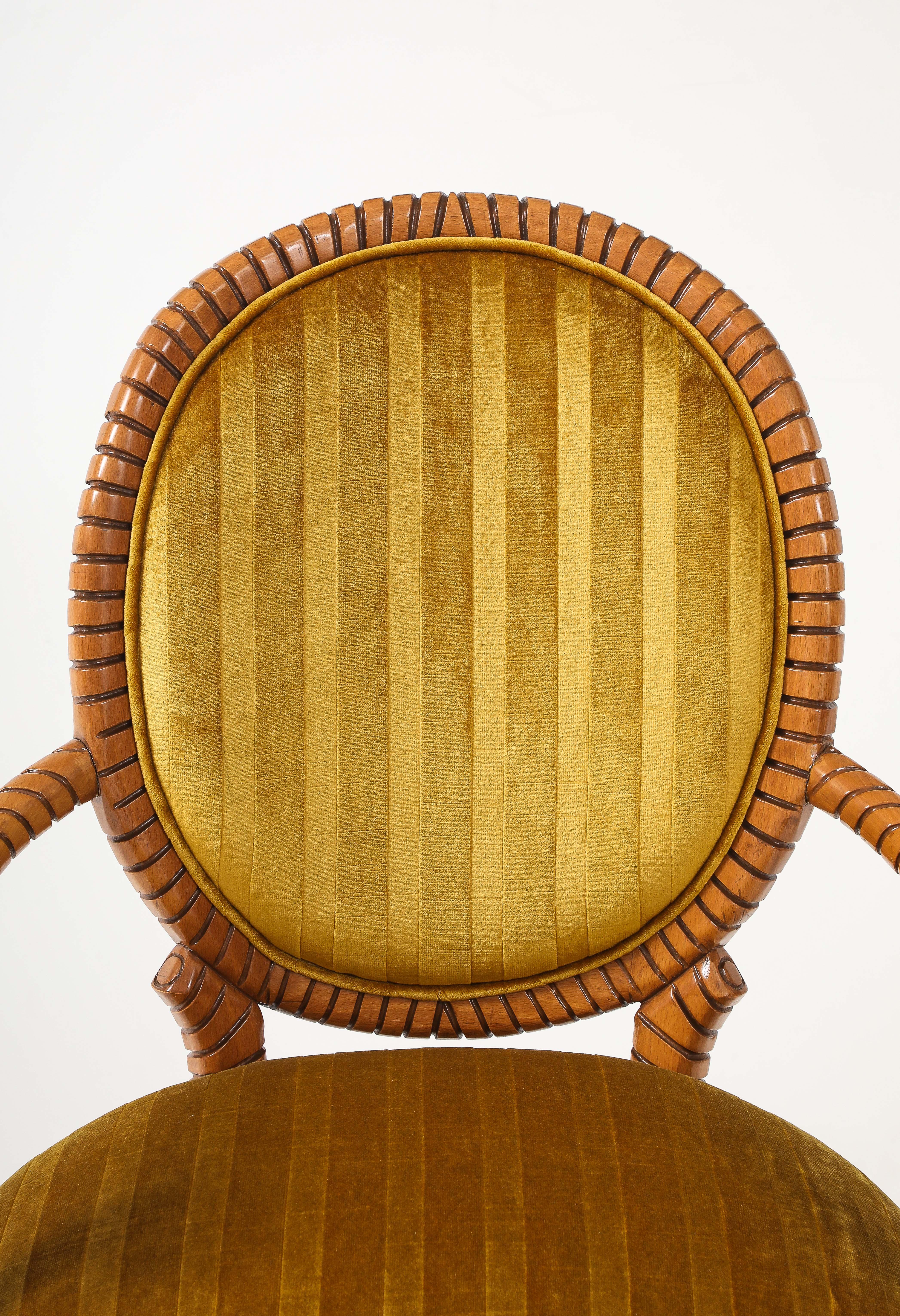 1980's Twisted Rope Wood 10 Esszimmerstühle aus Spanien in italienischen Samt Stoff im Angebot 5
