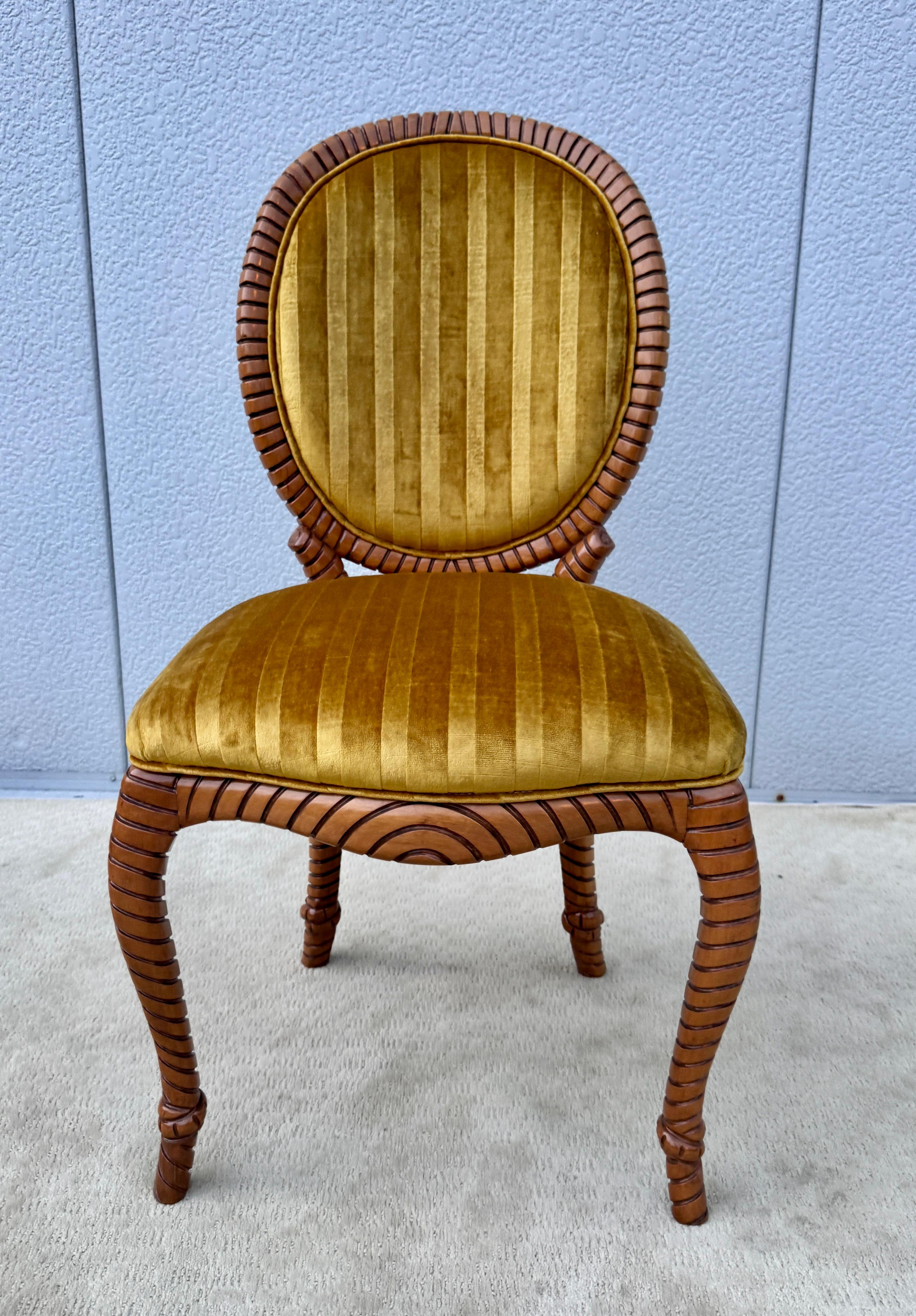 Sillas De Comedor De Madera De Cuerda Retorcida De Los Años 80 10 De España En Tela De Terciopelo Italiano en venta 9