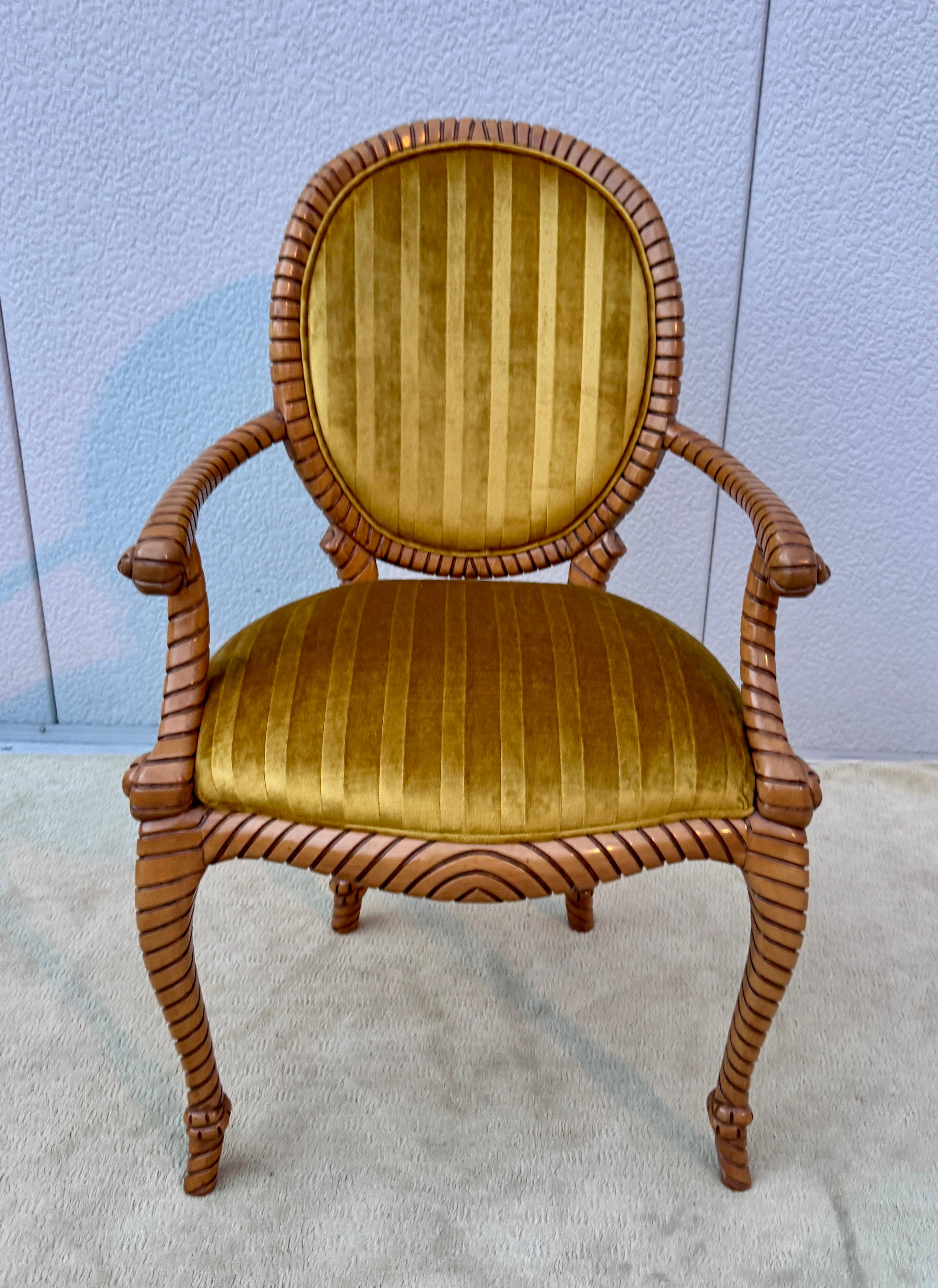 Sillas De Comedor De Madera De Cuerda Retorcida De Los Años 80 10 De España En Tela De Terciopelo Italiano en venta 12