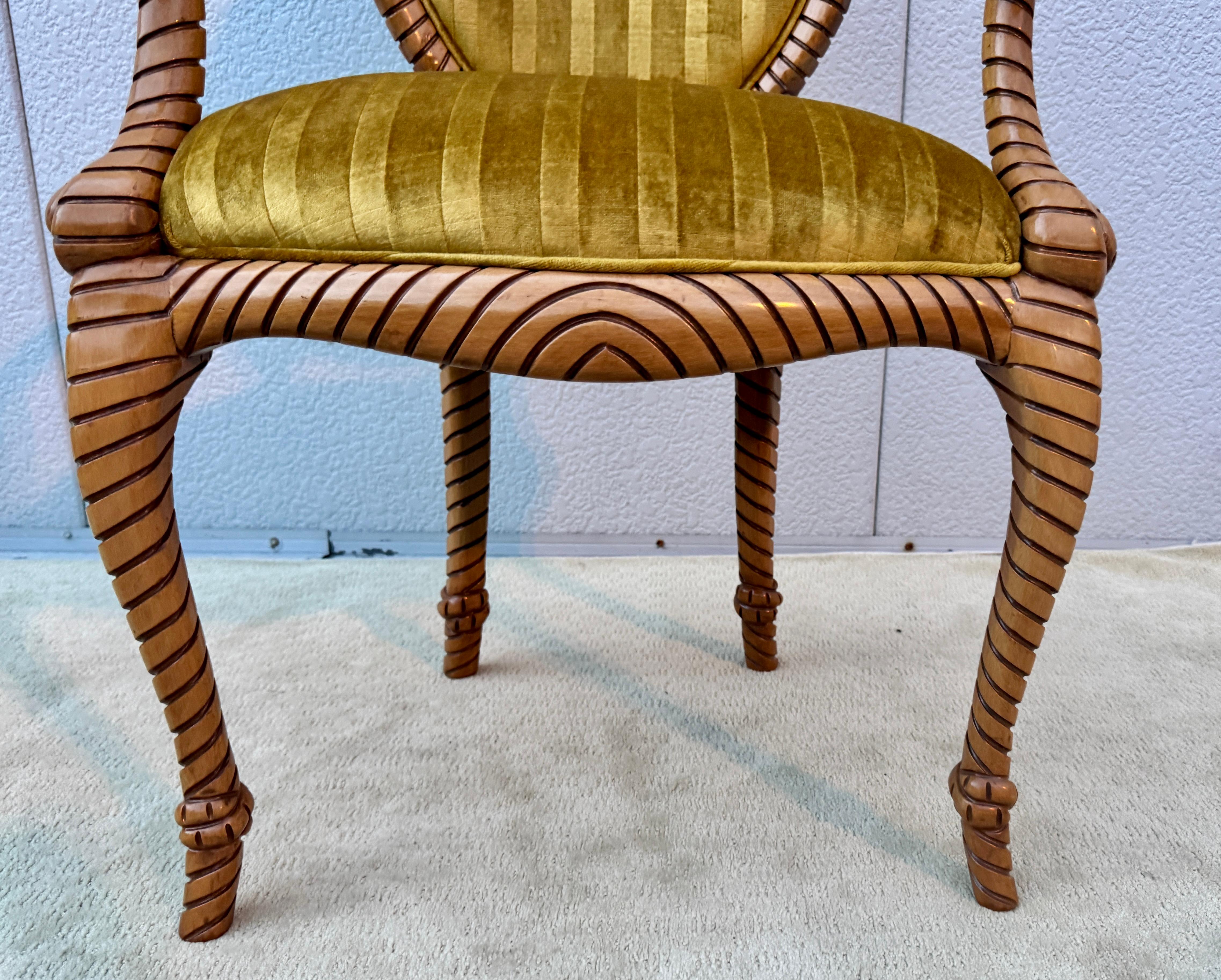 Sillas De Comedor De Madera De Cuerda Retorcida De Los Años 80 10 De España En Tela De Terciopelo Italiano en venta 13