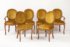 1980's Twisted Rope Wood 10 Dining Chairs From Spain In Italian Velvet Fabric