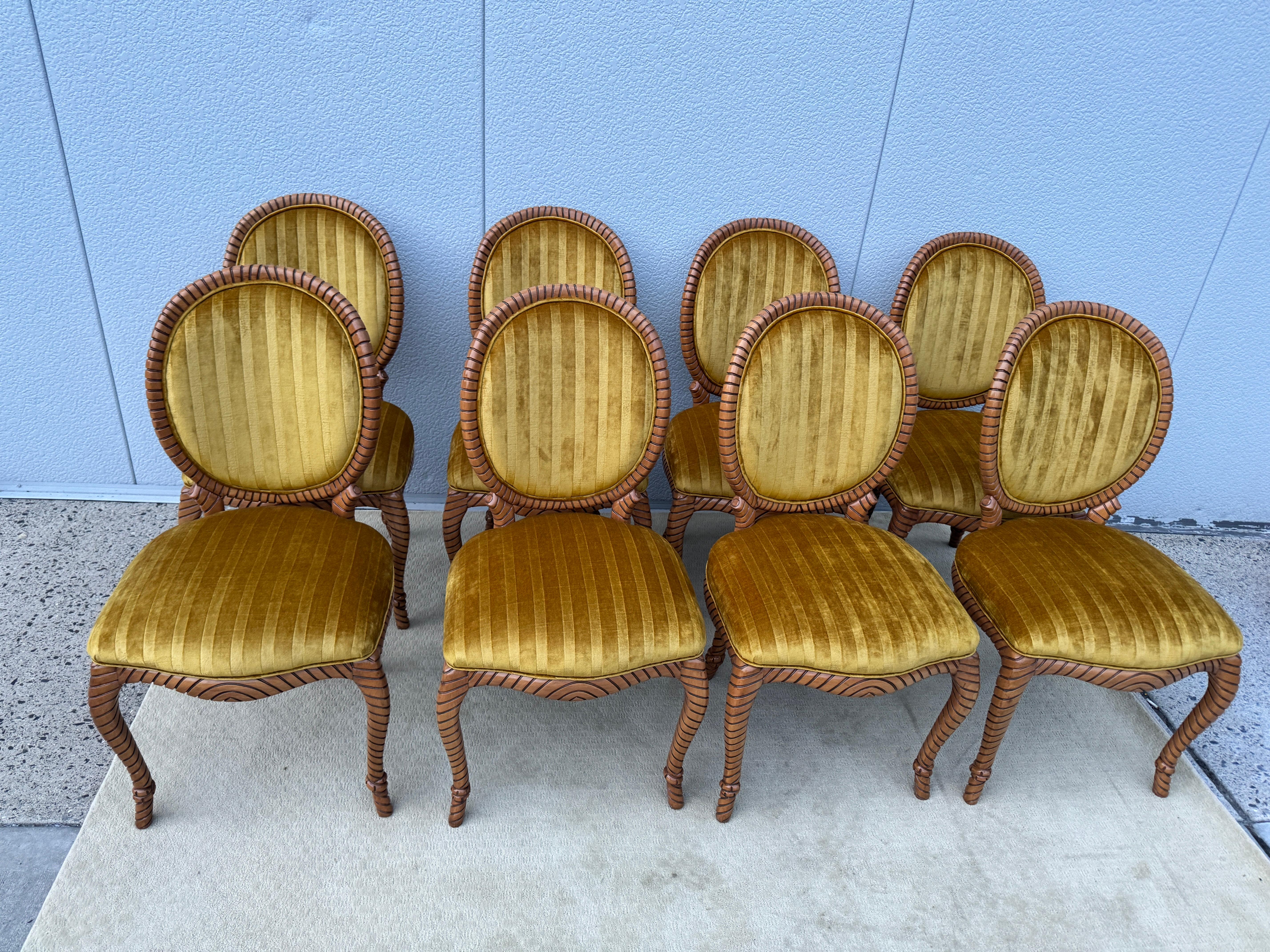 Sillas De Comedor De Madera De Cuerda Retorcida De Los Años 80 10 De España En Tela De Terciopelo Italiano Español en venta