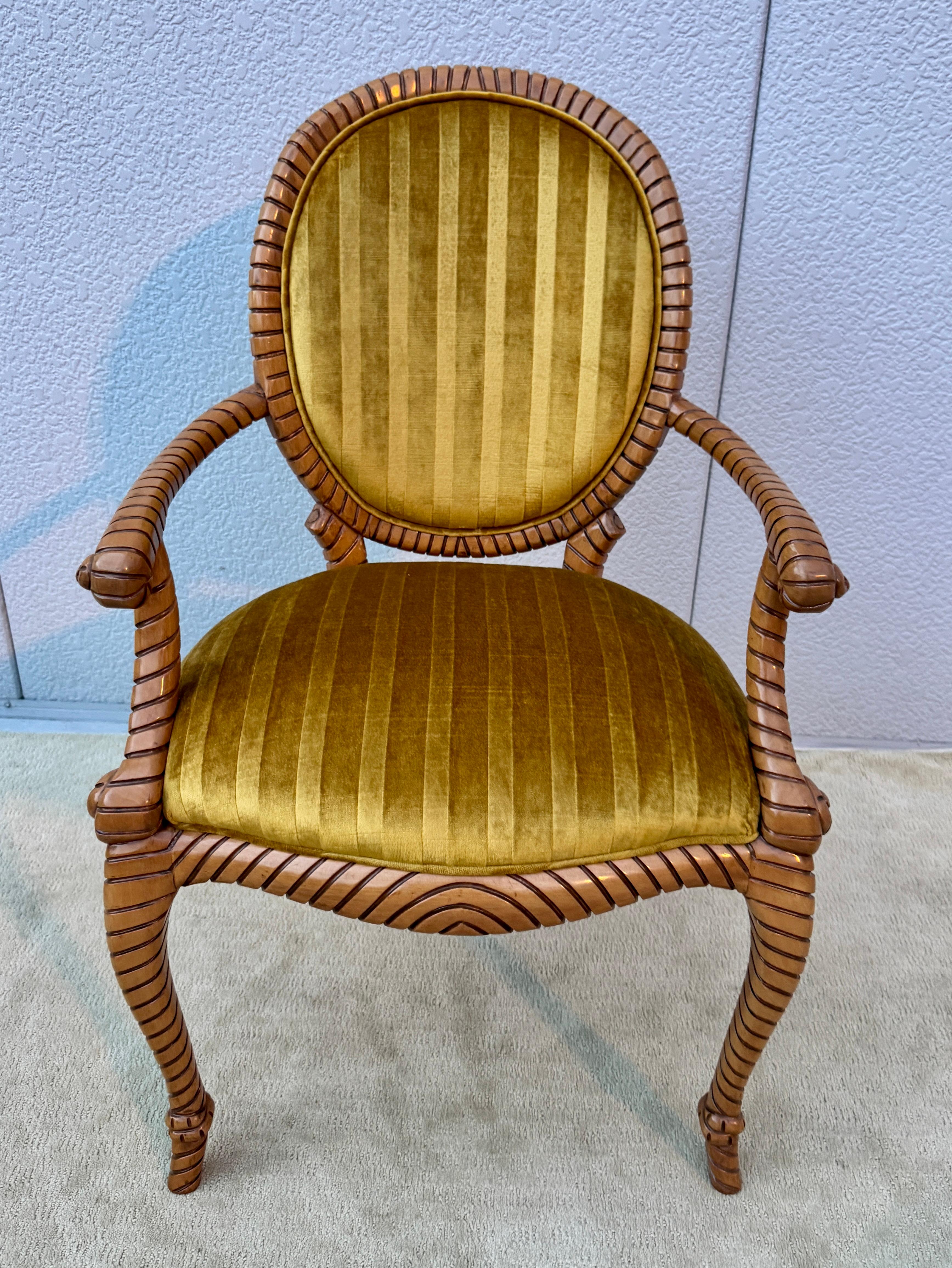 Sillas De Comedor De Madera De Cuerda Retorcida De Los Años 80 10 De España En Tela De Terciopelo Italiano en venta 1