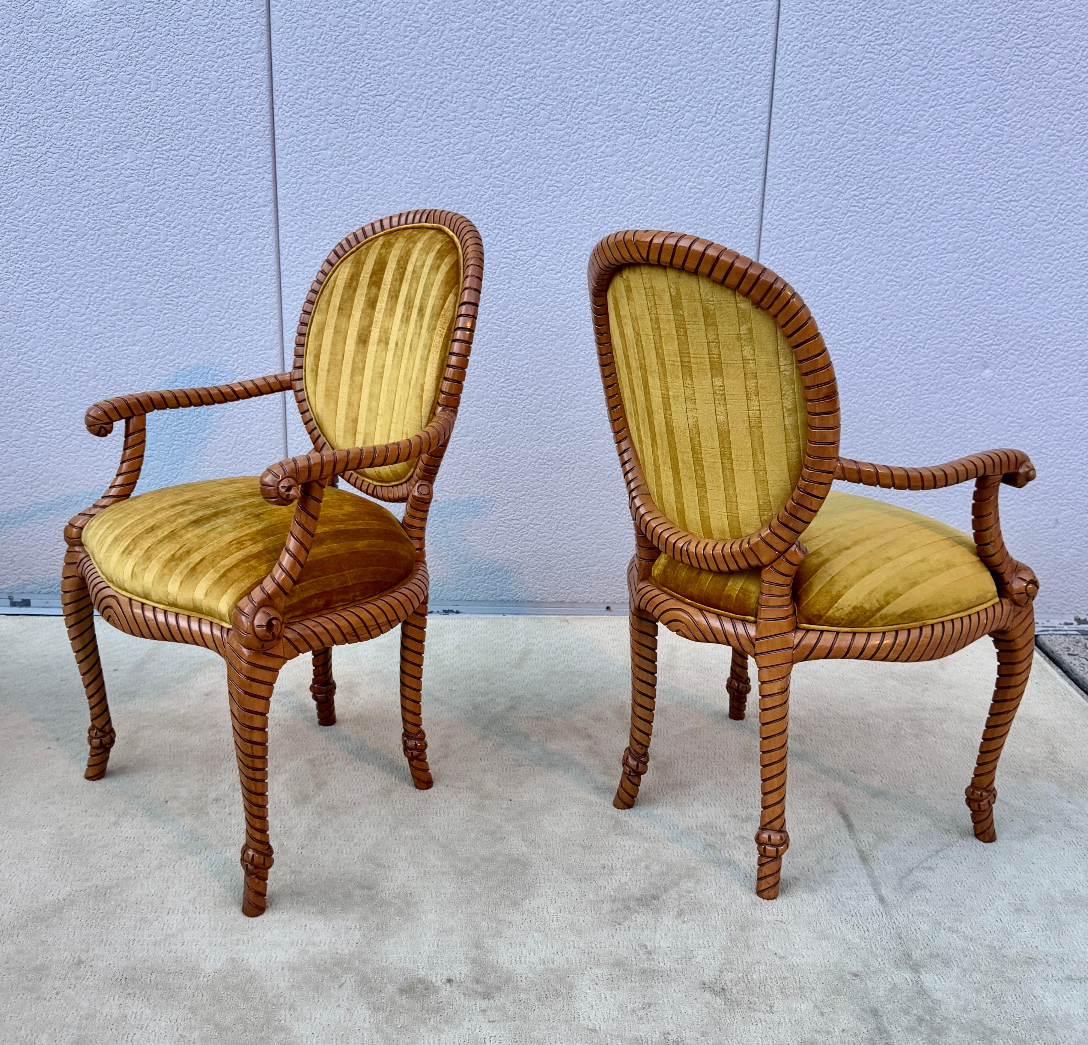Sillas De Comedor De Madera De Cuerda Retorcida De Los Años 80 10 De España En Tela De Terciopelo Italiano en venta 3