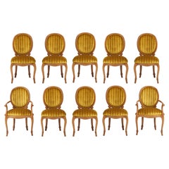 Chaises de salle à manger en Espagne, 10 chaises en bois torsadé des années 1980, tissu en velours italien
