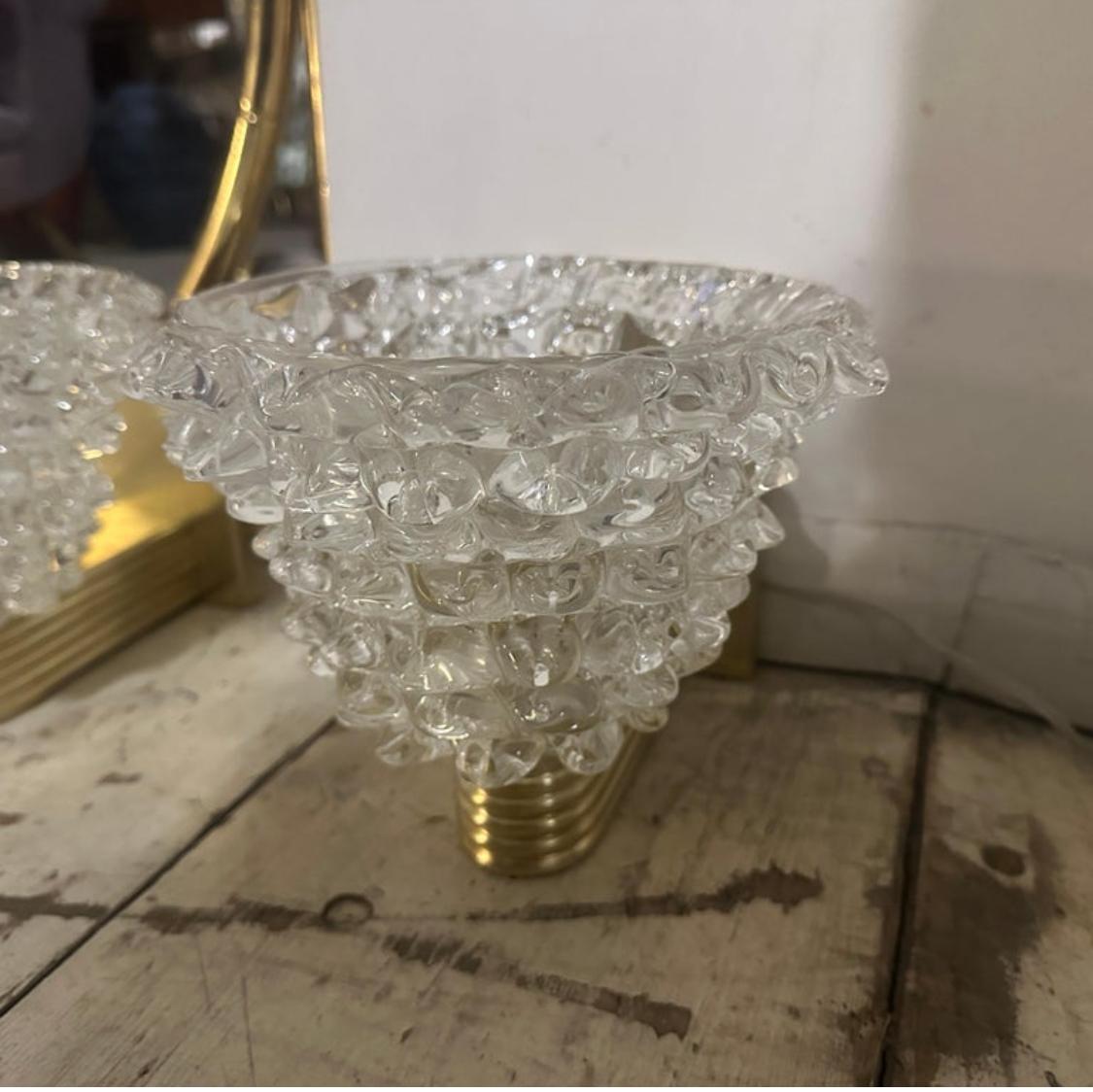 1980s Two Barovier Style Mid-Century Modern Rostrato Murano Glass Wall Sconces For Sale 1