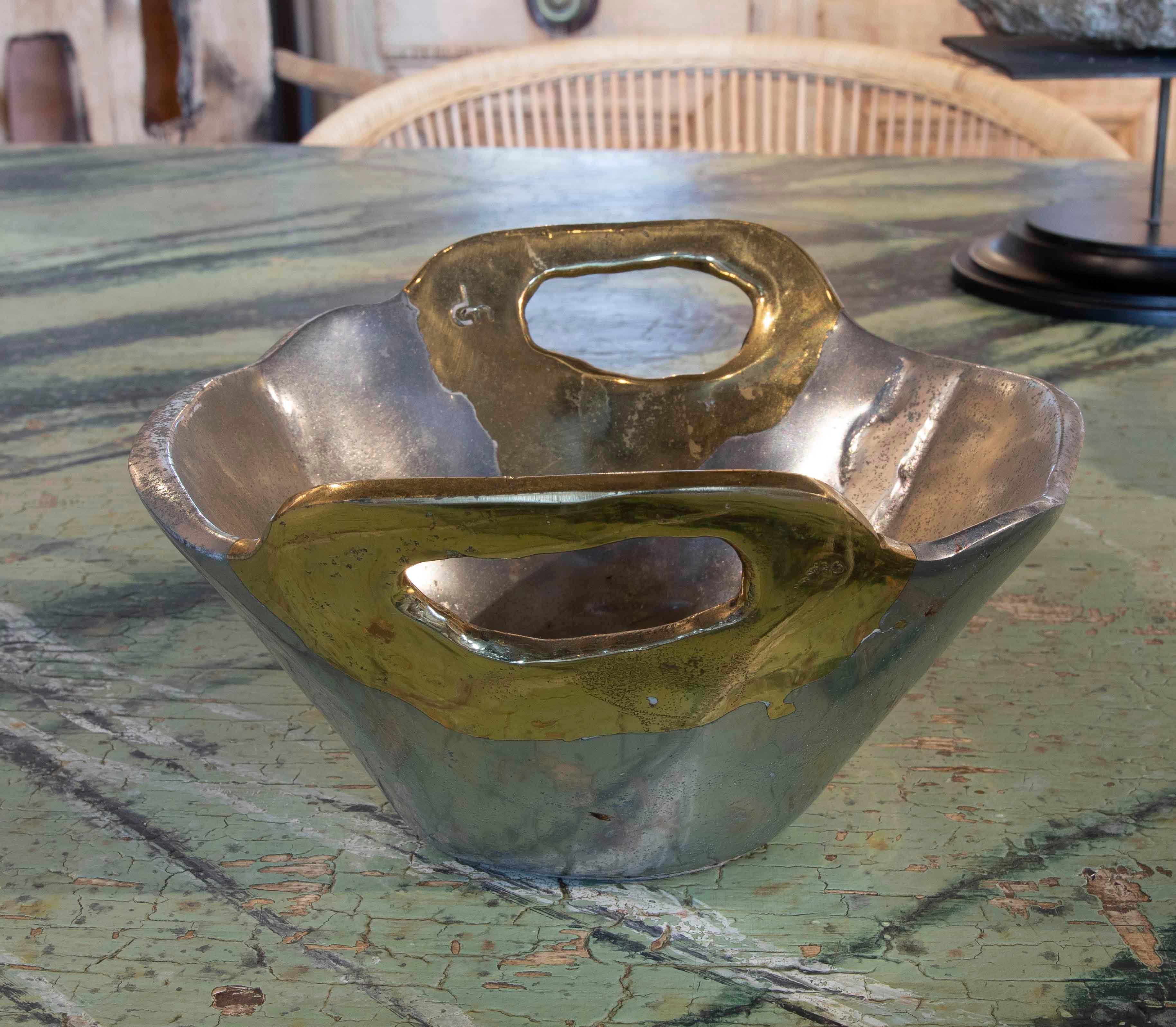 Spanish 1980s Two-Coloured Bronze Fruit Bowl by the Artist David Marshall  For Sale
