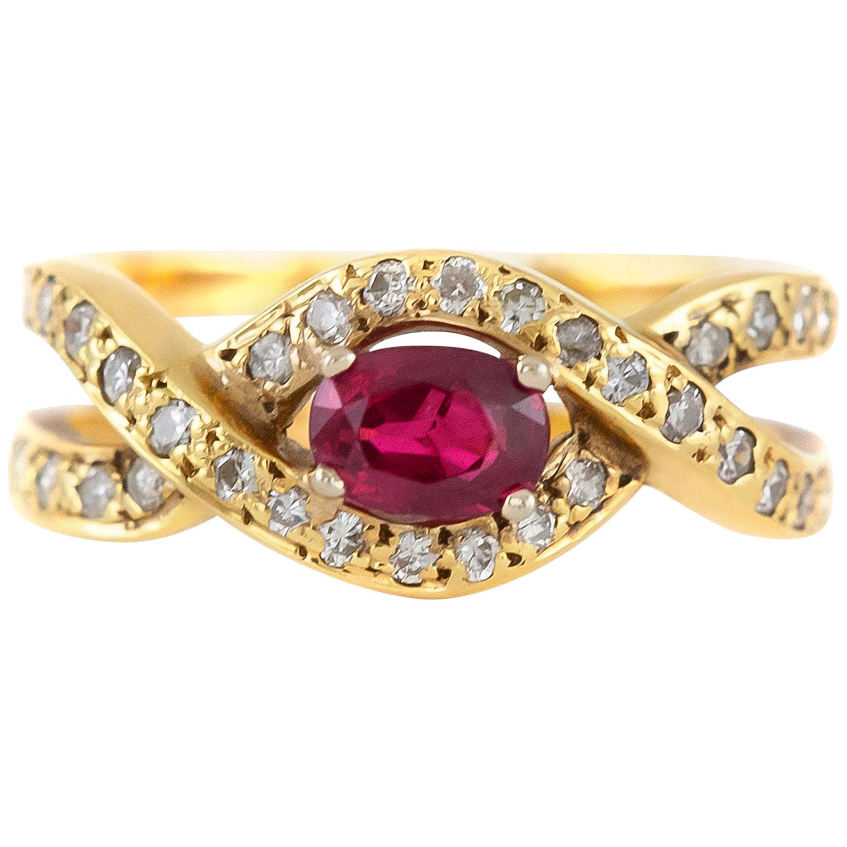 1980er Jahre Ring mit zwei Diamanten und rosa Saphir in der Mitte