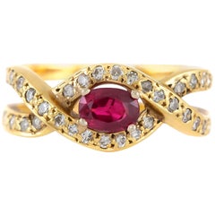 1980s Two Diamonds Snacks with Center Pink Sapphire Ring