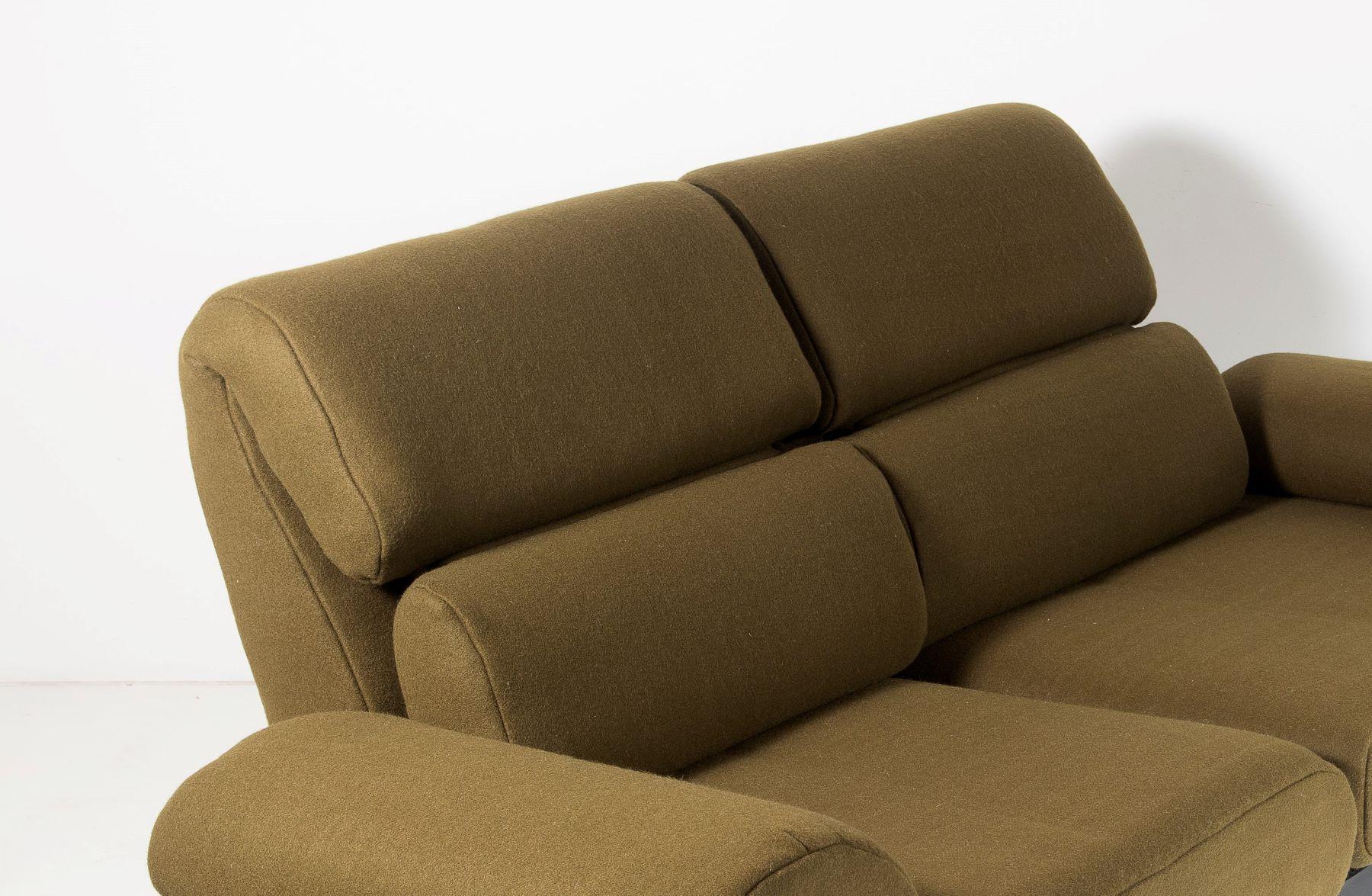 1980s Two Seater Day Bed Recliner Sofa in Olive Green - De-Sede Ds 470 Couch 2