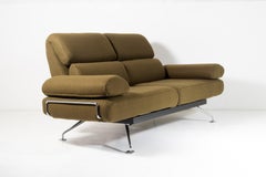 1980s Two Seater Day Bed Recliner Sofa in Olive Green - De-Sede Ds 470 Couch