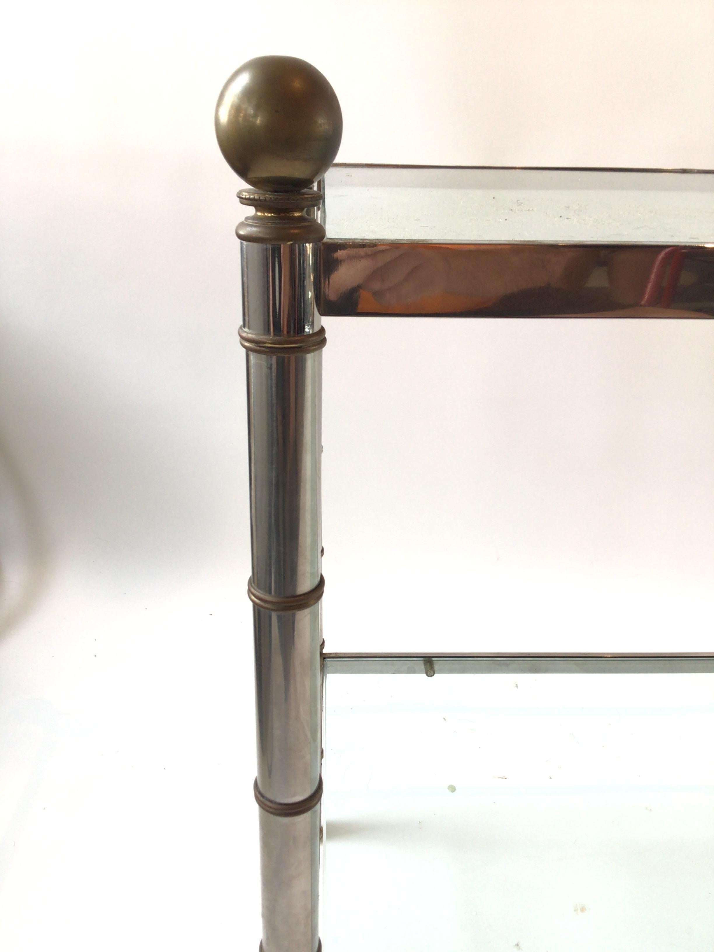 1980s Two Tier Chrome and Brass  Faux Bamboo Console For Sale 2
