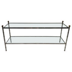 1980s Two Tier Chrome and Brass  Faux Bamboo Console