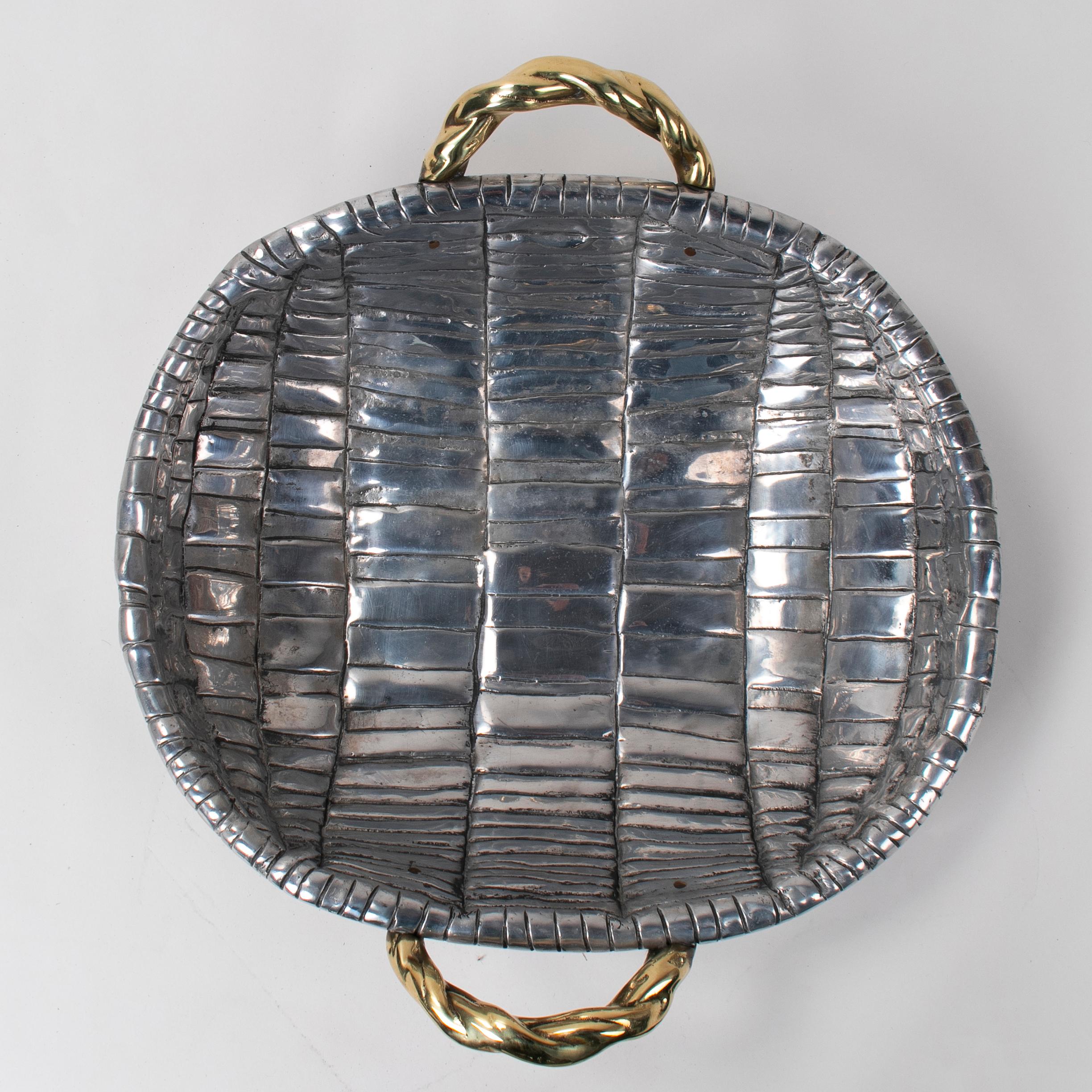 1980s Two-Tone Bronze Fruit Basket with Stamped Signature 6