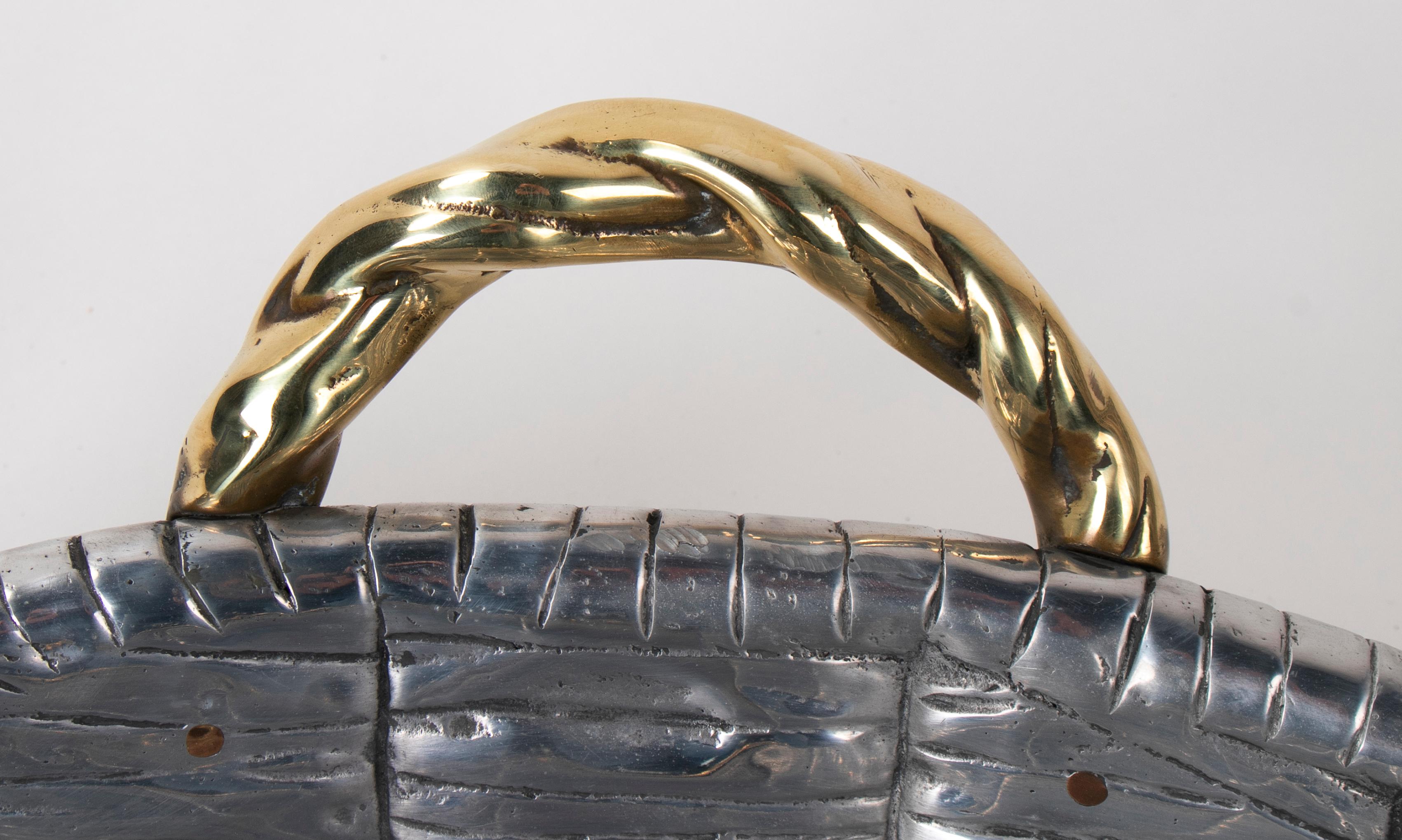 1980s Two-Tone Bronze Fruit Basket with Stamped Signature 7