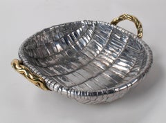 1980s Two-Tone Bronze Fruit Basket with Stamped Signature