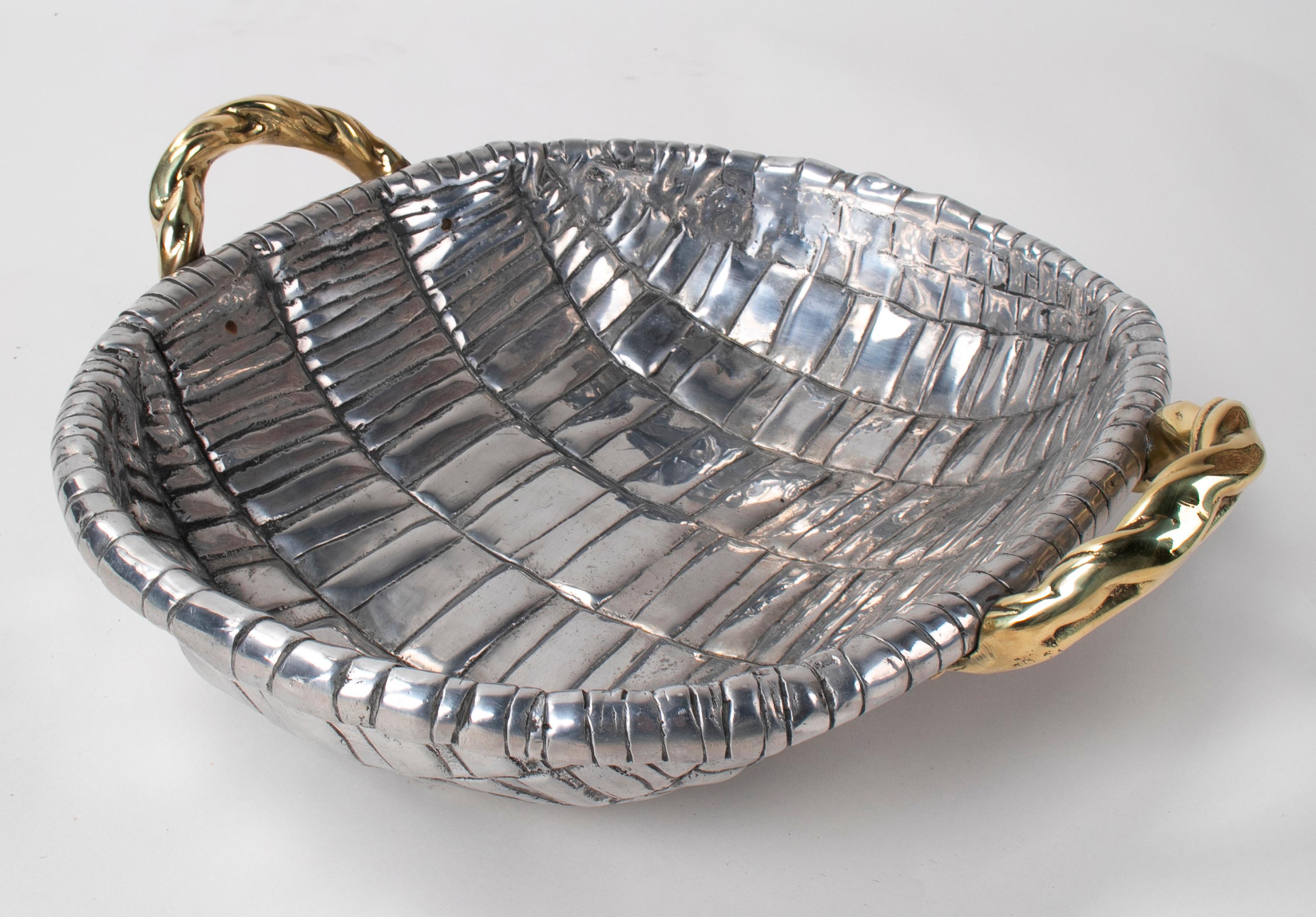 20th Century 1980s Two-Tone Bronze Fruit Basket with Stamped Signature