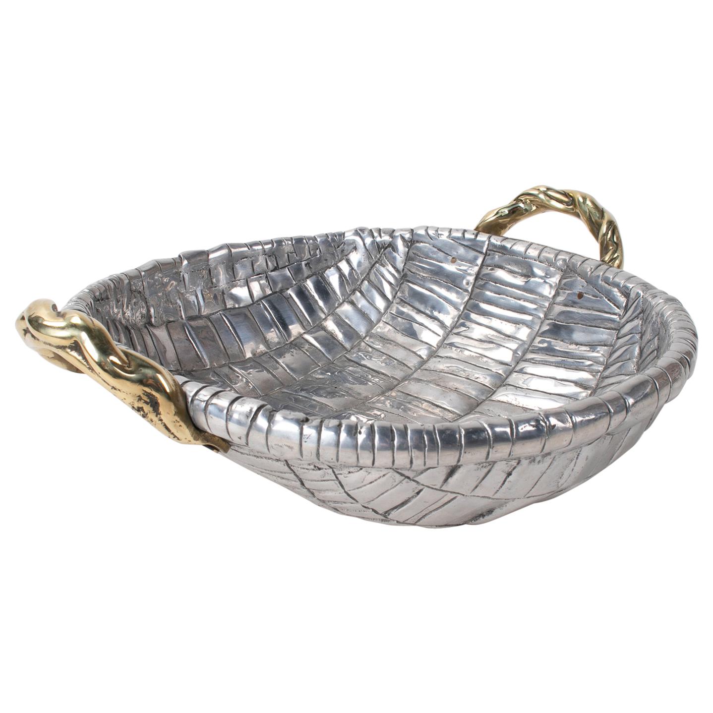 1980s Two-Tone Bronze Fruit Basket with Stamped Signature